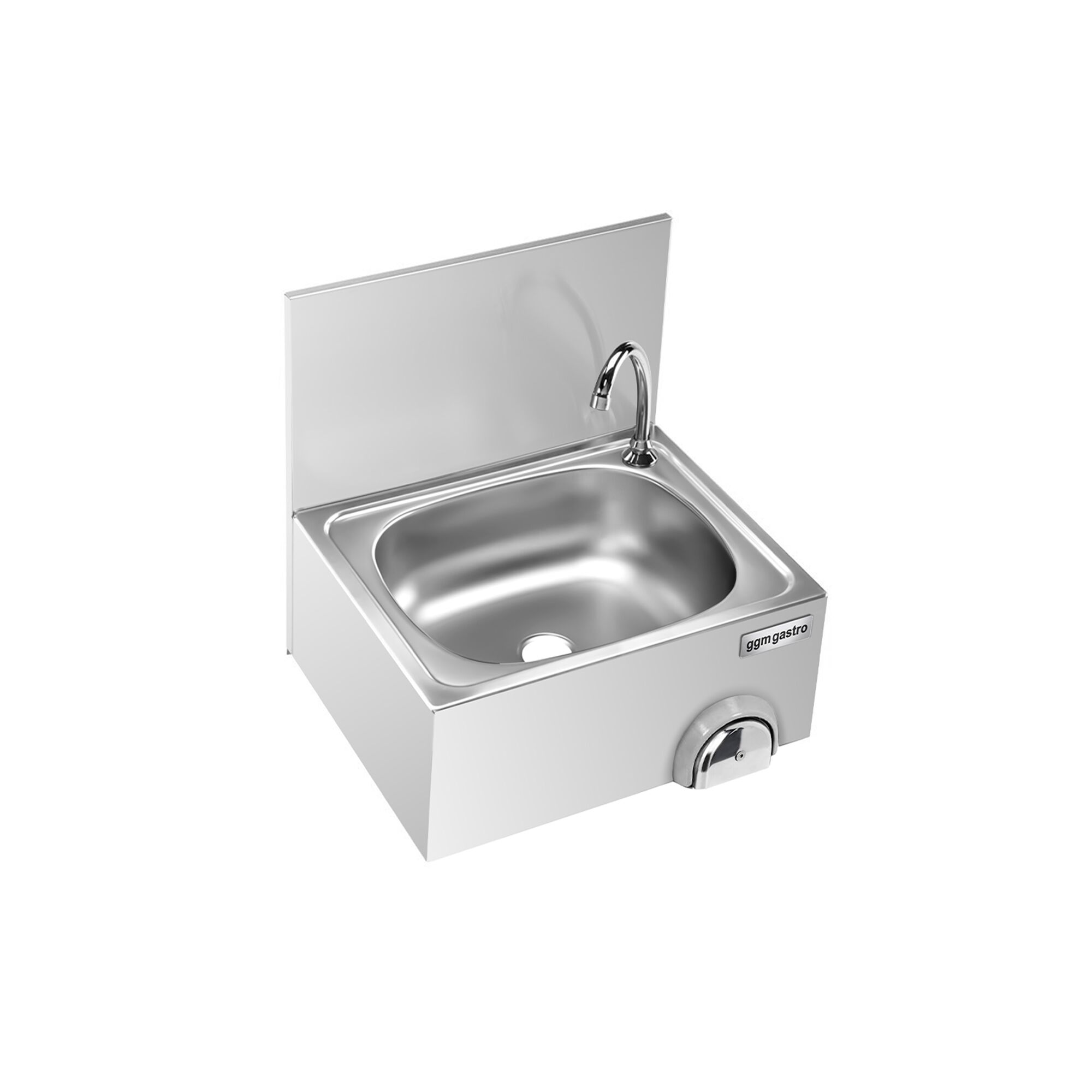 Lave-mains - Acier inoxydable - avec commande fémorale (au genou), robinet à droite & avec dosseret