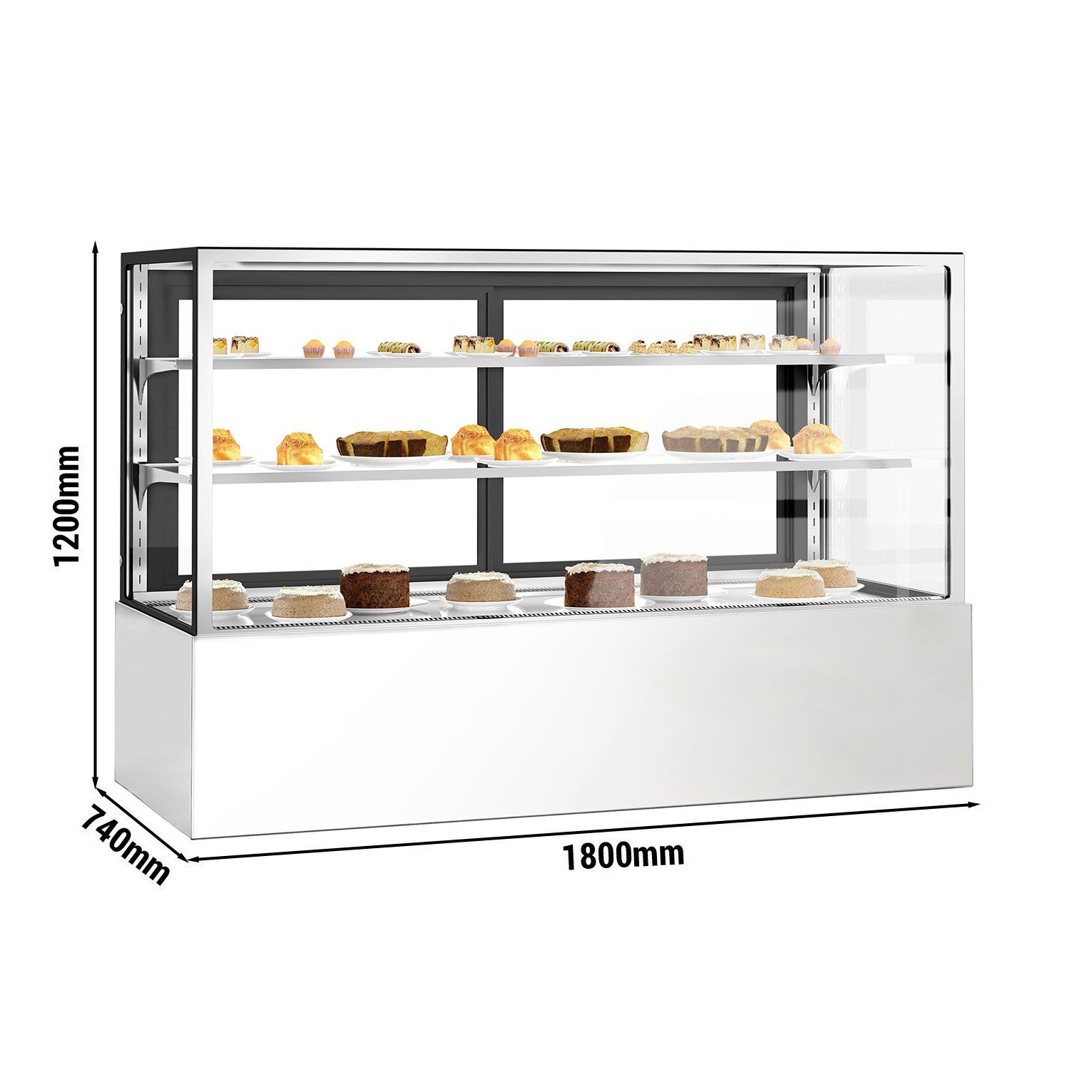 Commercial cake display fridge - Double glazing - square - with 3 adjustable shelves - rear sliding doors - for patisserie - 725L - 1800mm