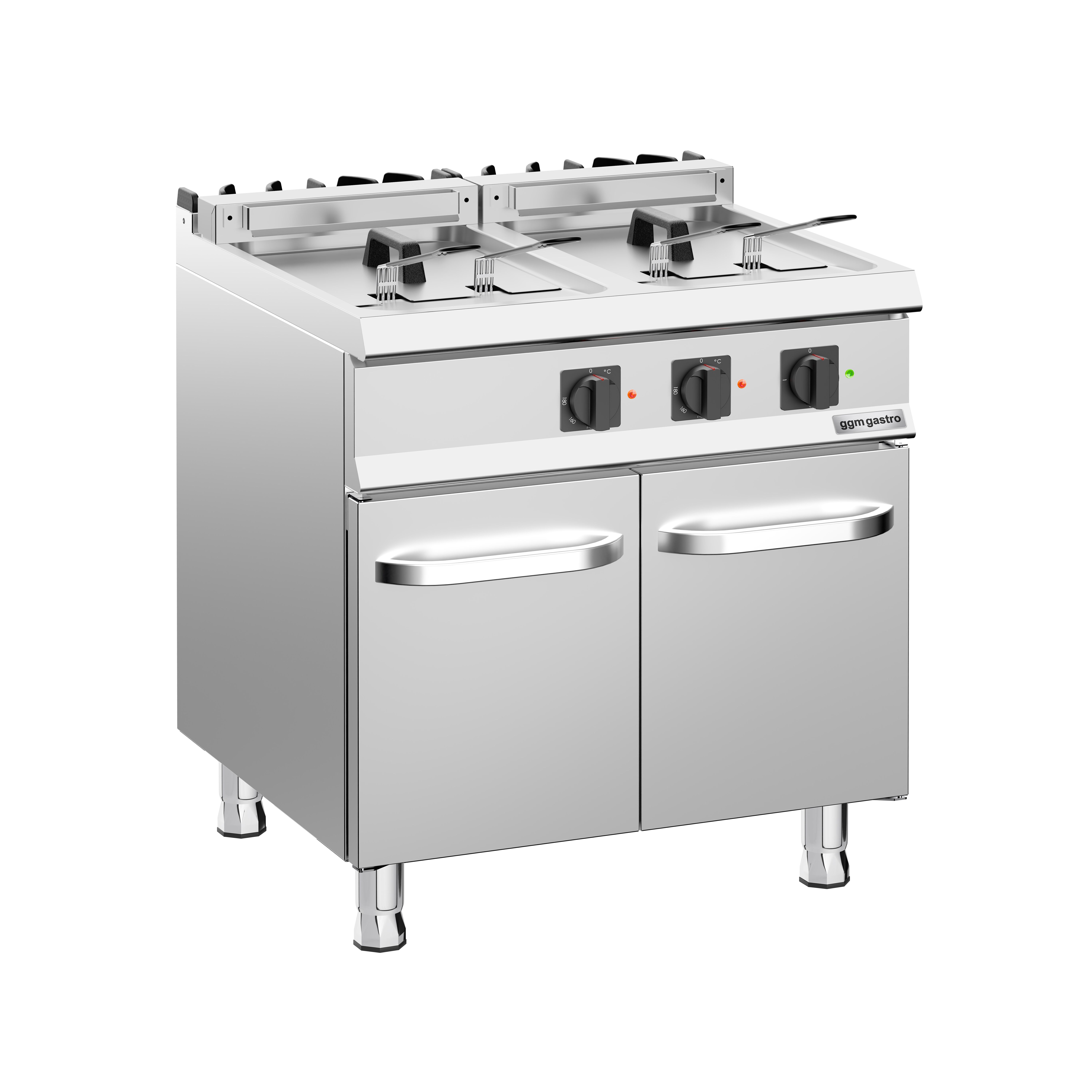 Friteuse électrique double – 18+18 litres – 28 kW – incl. soubassement avec 2 portes