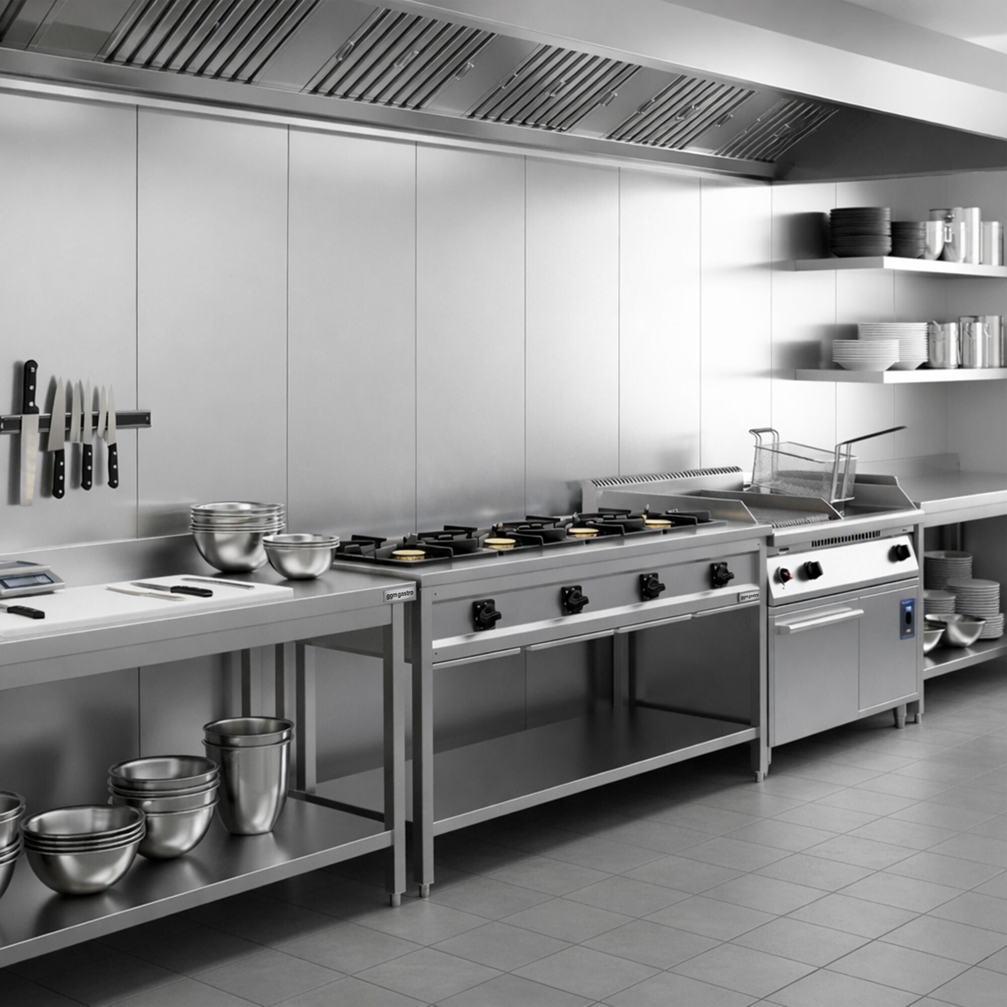 Fourneau à gaz – 34 kW – 4 brûleurs – ouvert avec socle de base & tiroir de récupération