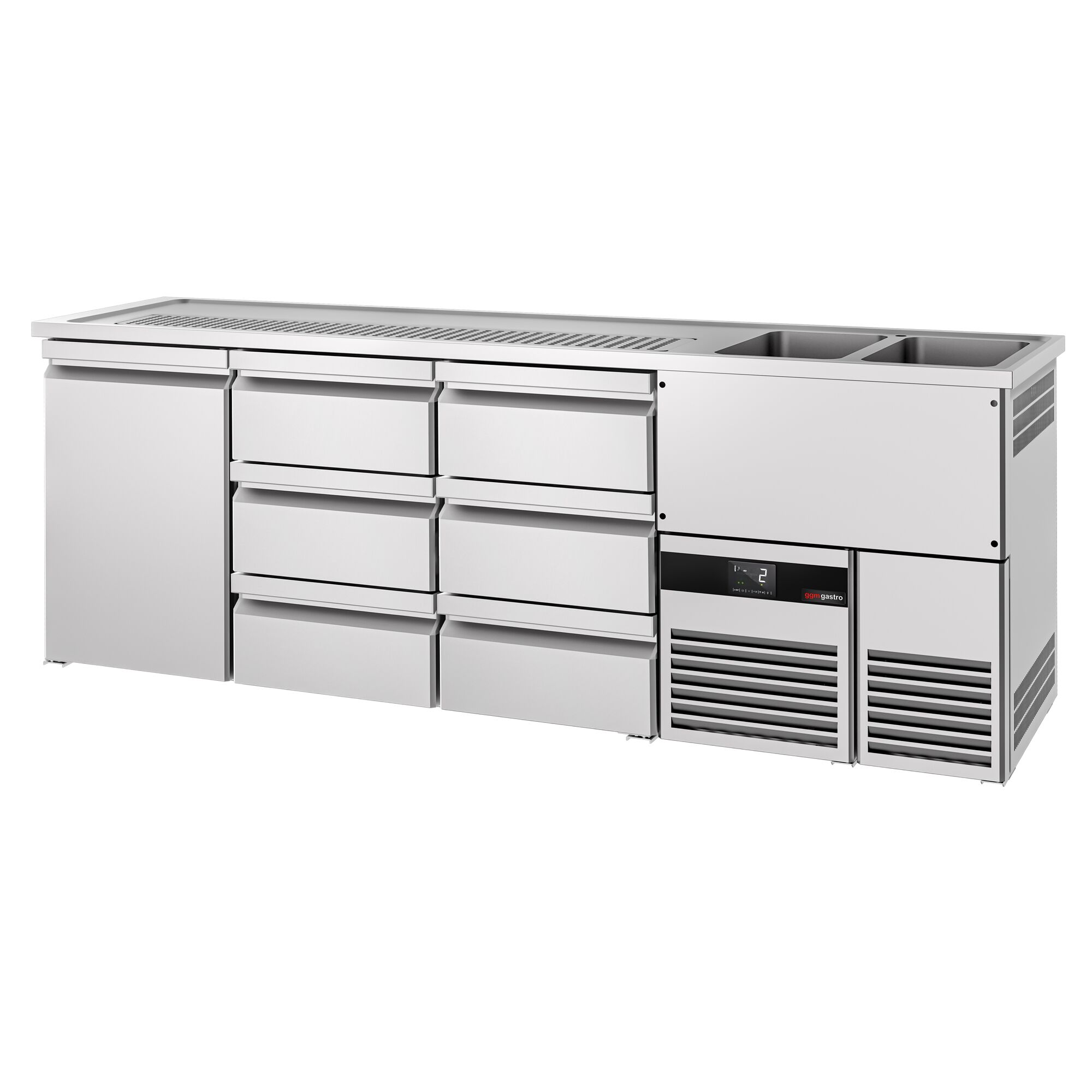 Comptoir de bar réfrigéré PREMIUM - 2500x700mm - 1 porte & 6 tiroirs