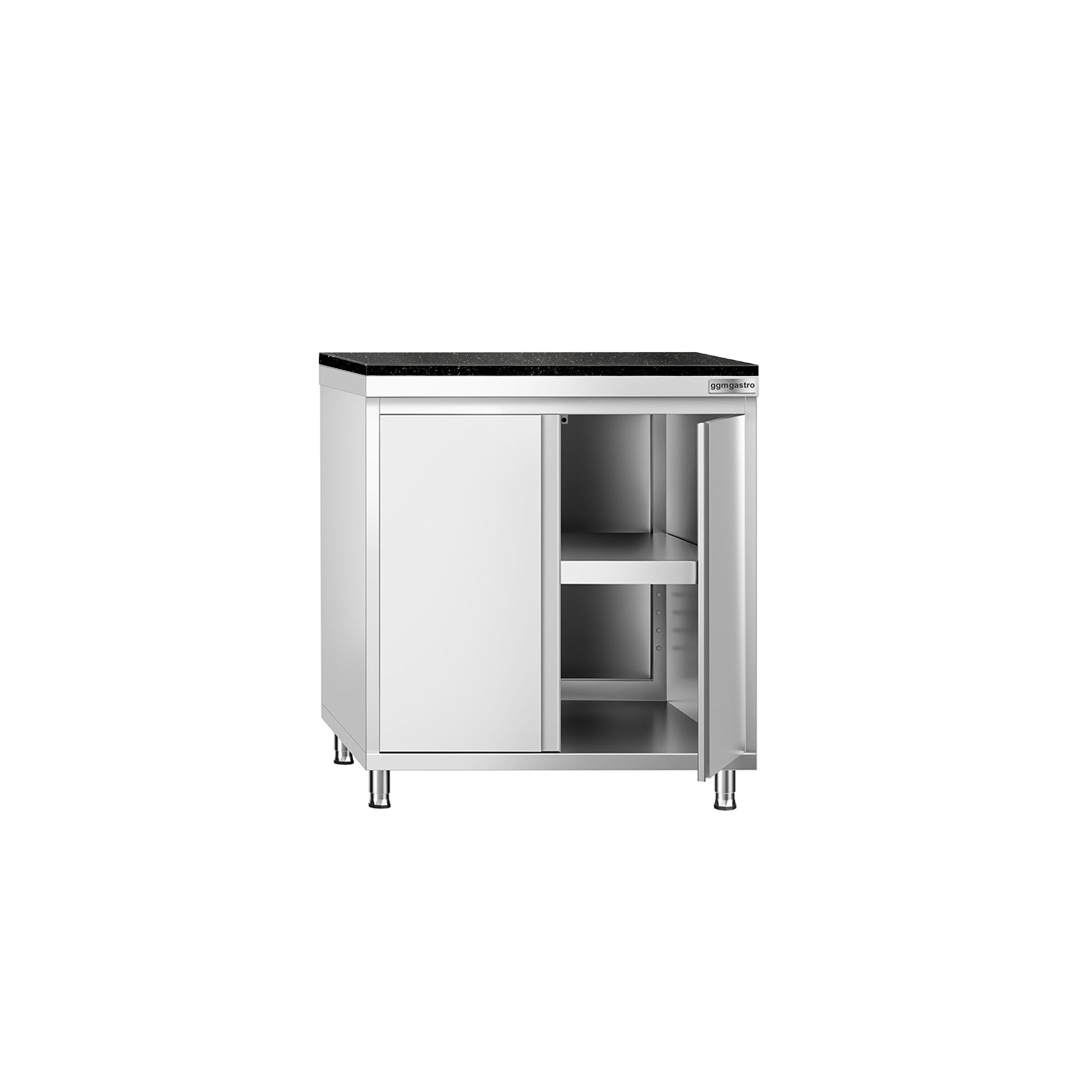 Edelstahl Arbeitsschrank PREMIUM - 800x600mm - mit Flügeltür - inkl. Granitarbeitsplatte