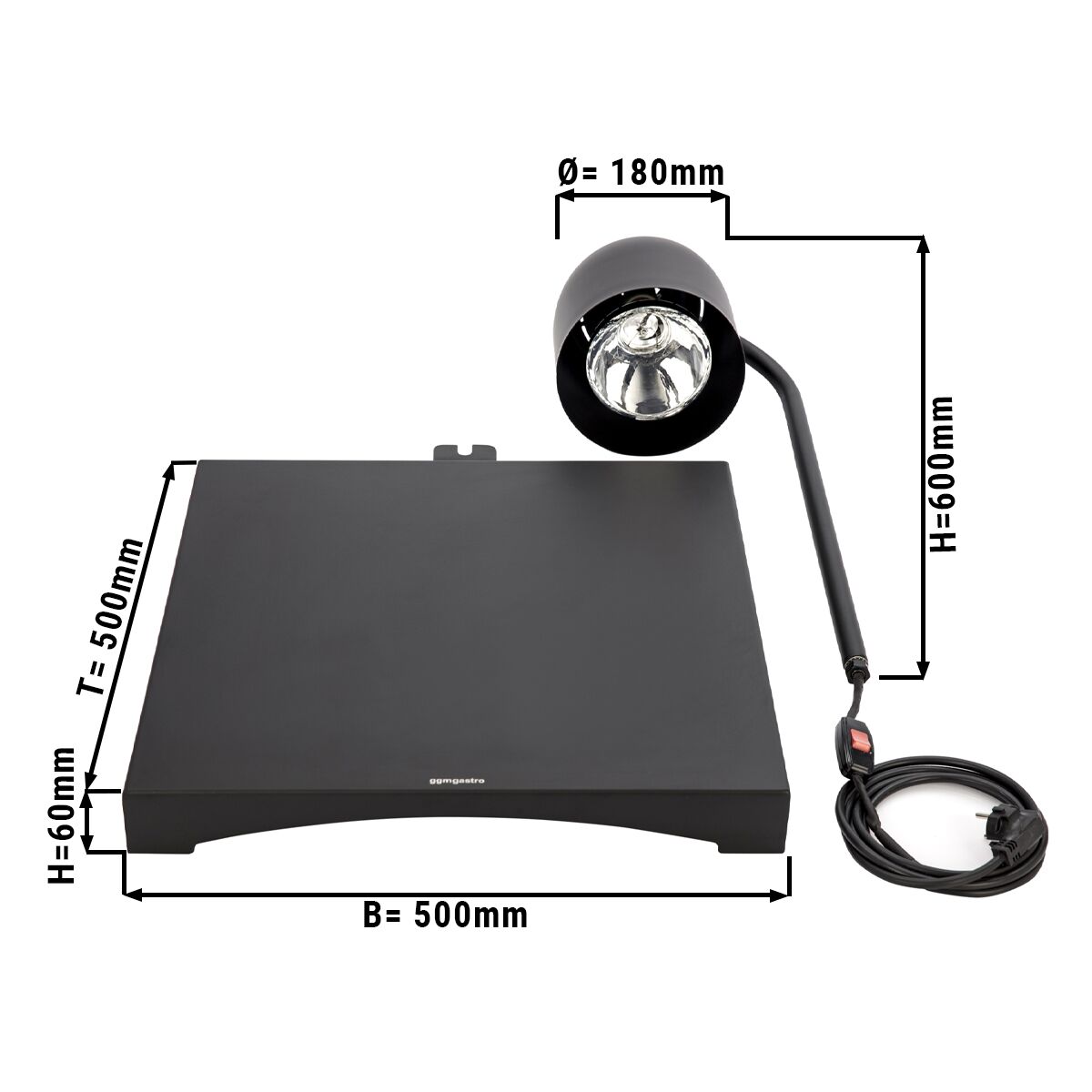 Buffet-Wärmelampe Infrarot - 250 Watt - Eckig - Schwarz