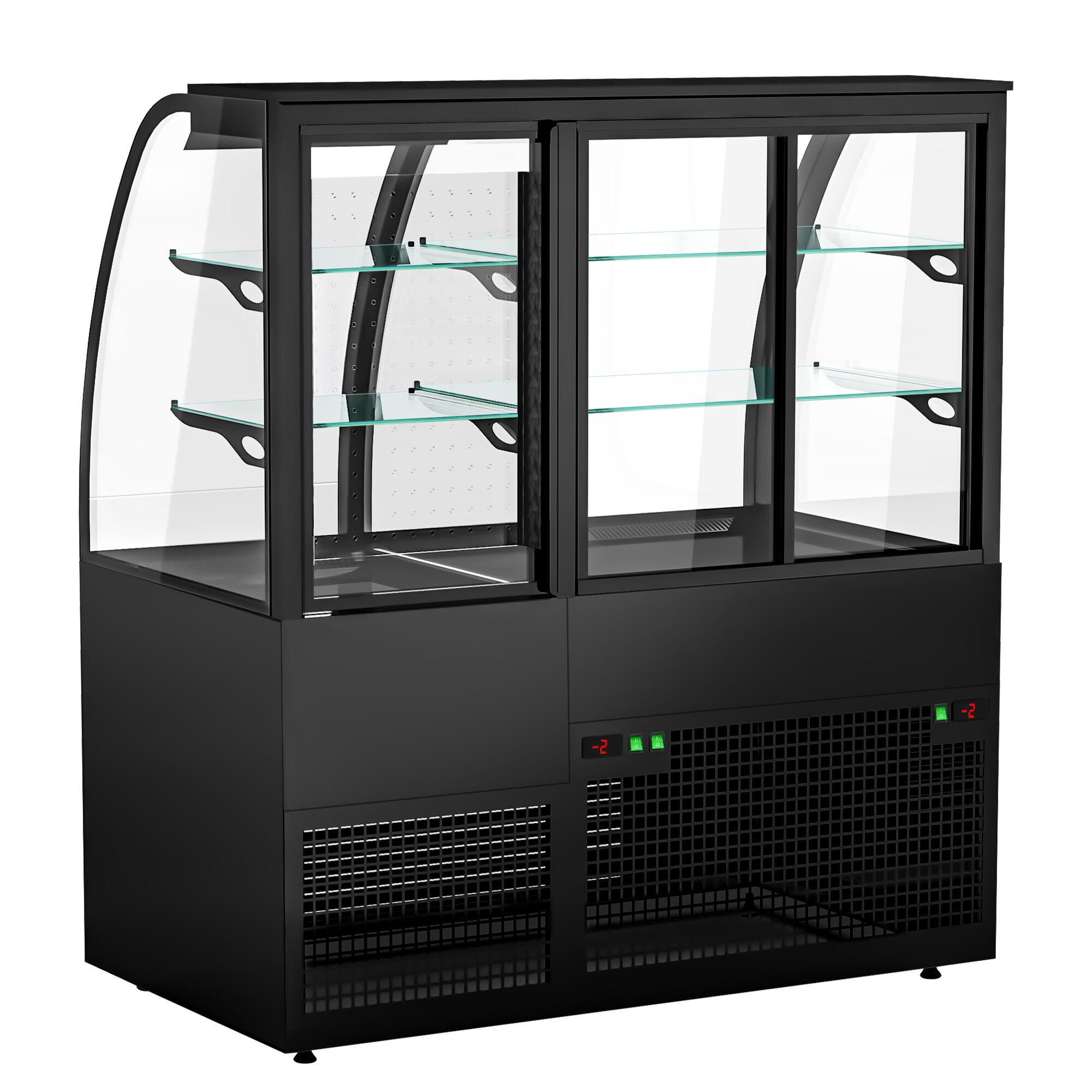 Commercial cake display fridge Self-Service - 1400mm - Double glazing - square - with 2 glass shelves
