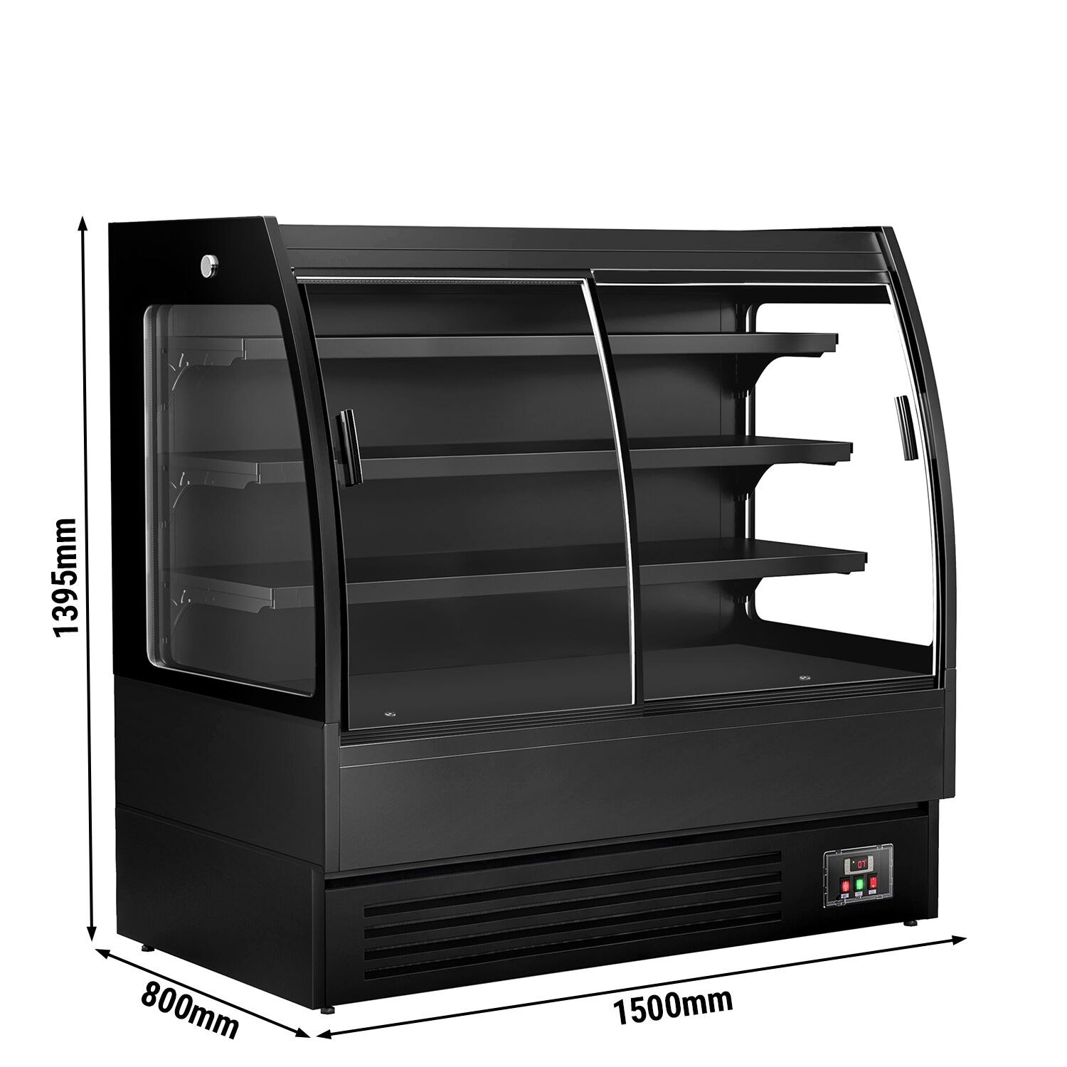 Vitrine murale réfrigérée - 1500mm - 480L - avec 2 portes coulissantes vitrées & 3 étagères - arrière fermé - Noir