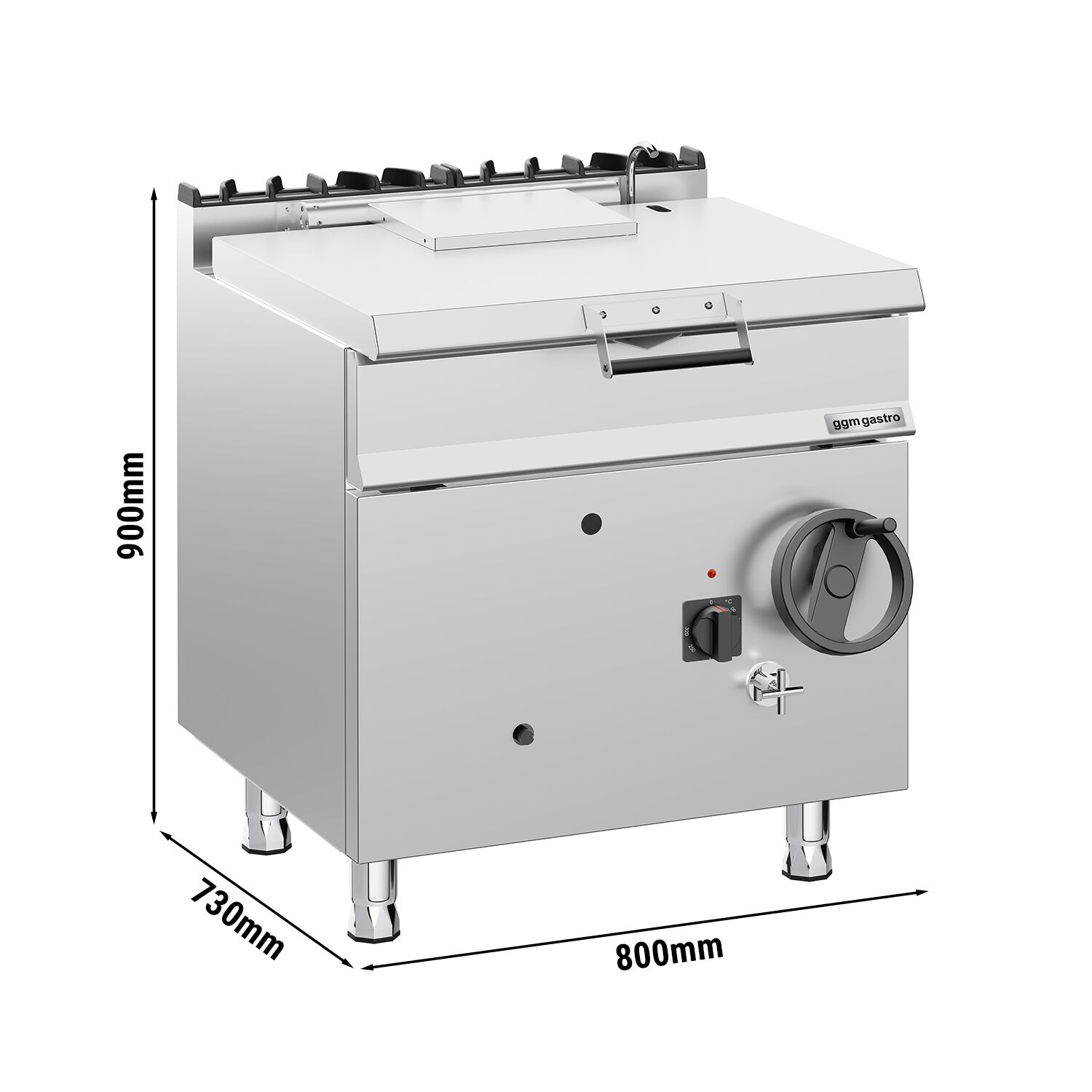 Sauteuse basculante à gaz – 60 litres – 20,5 kW – avec volant manuel et raccordement d’eau