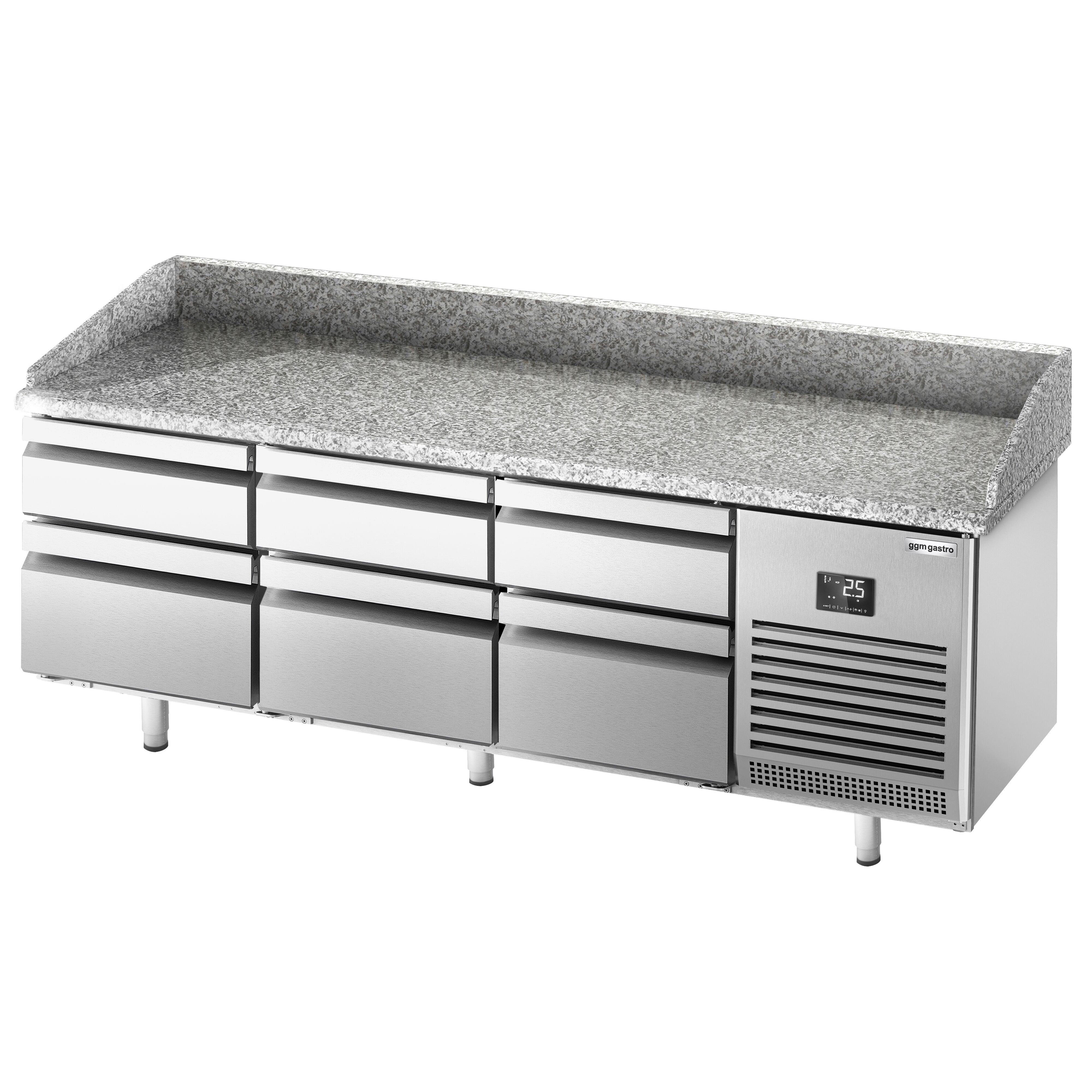 Commercial Pizza Prep Counter - Granite Top PREMIUM PLUS - 1980x700mm - with 0 doors & 6 drawers