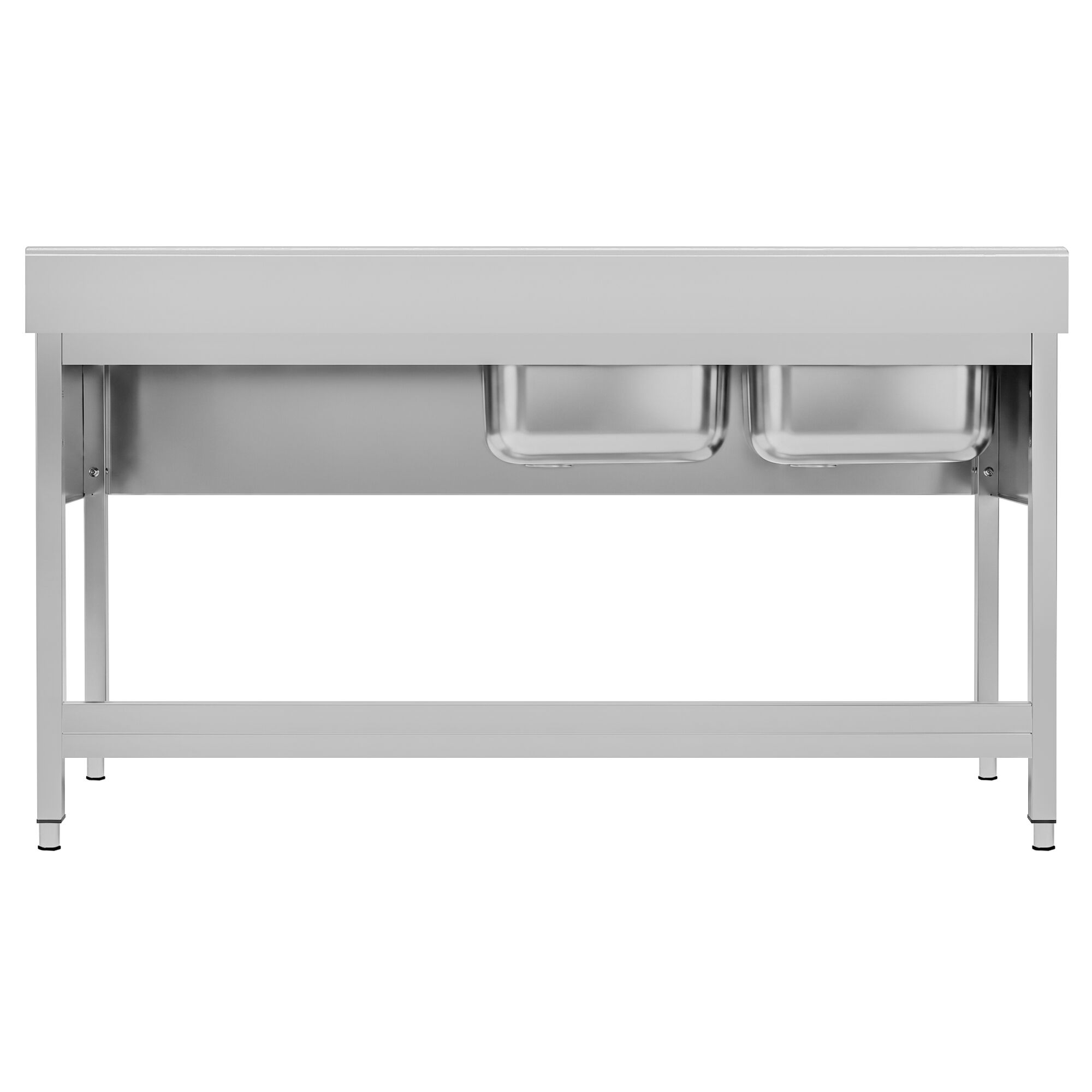 Stainless Steel Commercial Sink Unit ECO - 2000x600mm - with Double Bowl Left-hand - with Undershelf - with Upstand