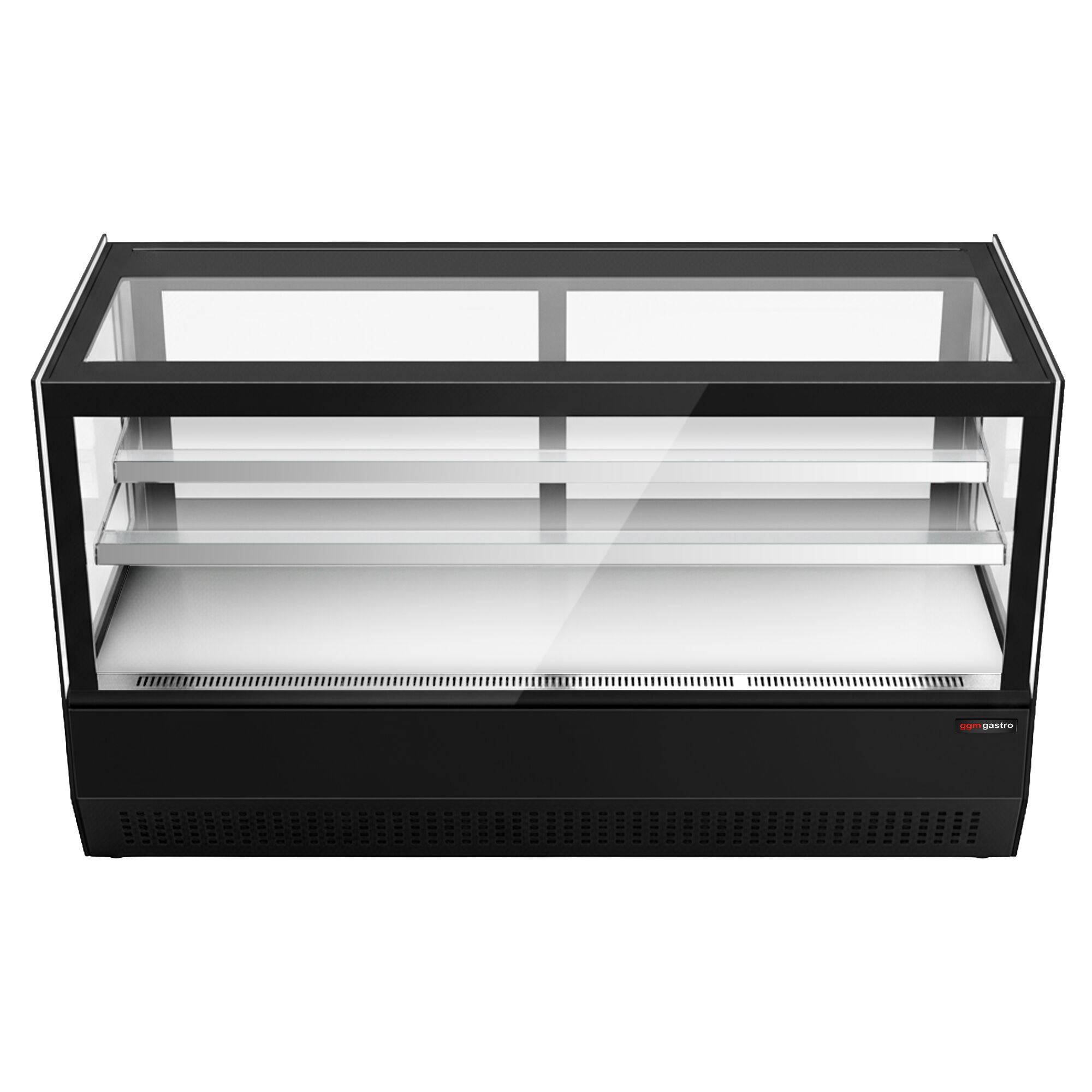 Vetrina refrigerata da banco - 160l - 900mm - Doppio vetro; 2 porte scorrevoli in vetro - vetro dritto - con 2 ripiani - 4 lati vetro; LED interni - Nero