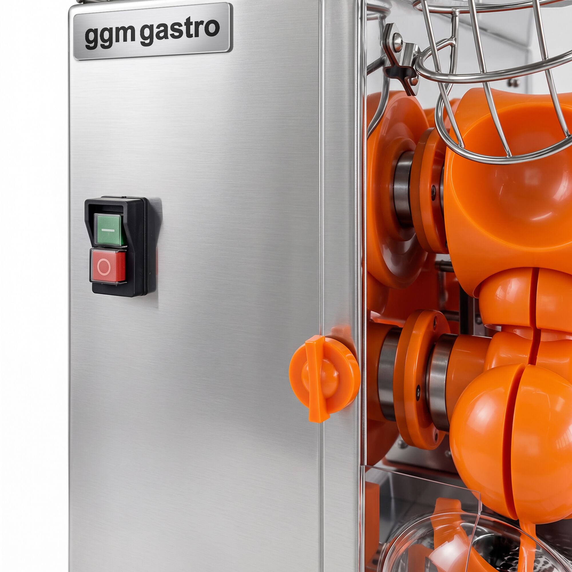 Electric orange juicer – with manual fruit feed and drain tap