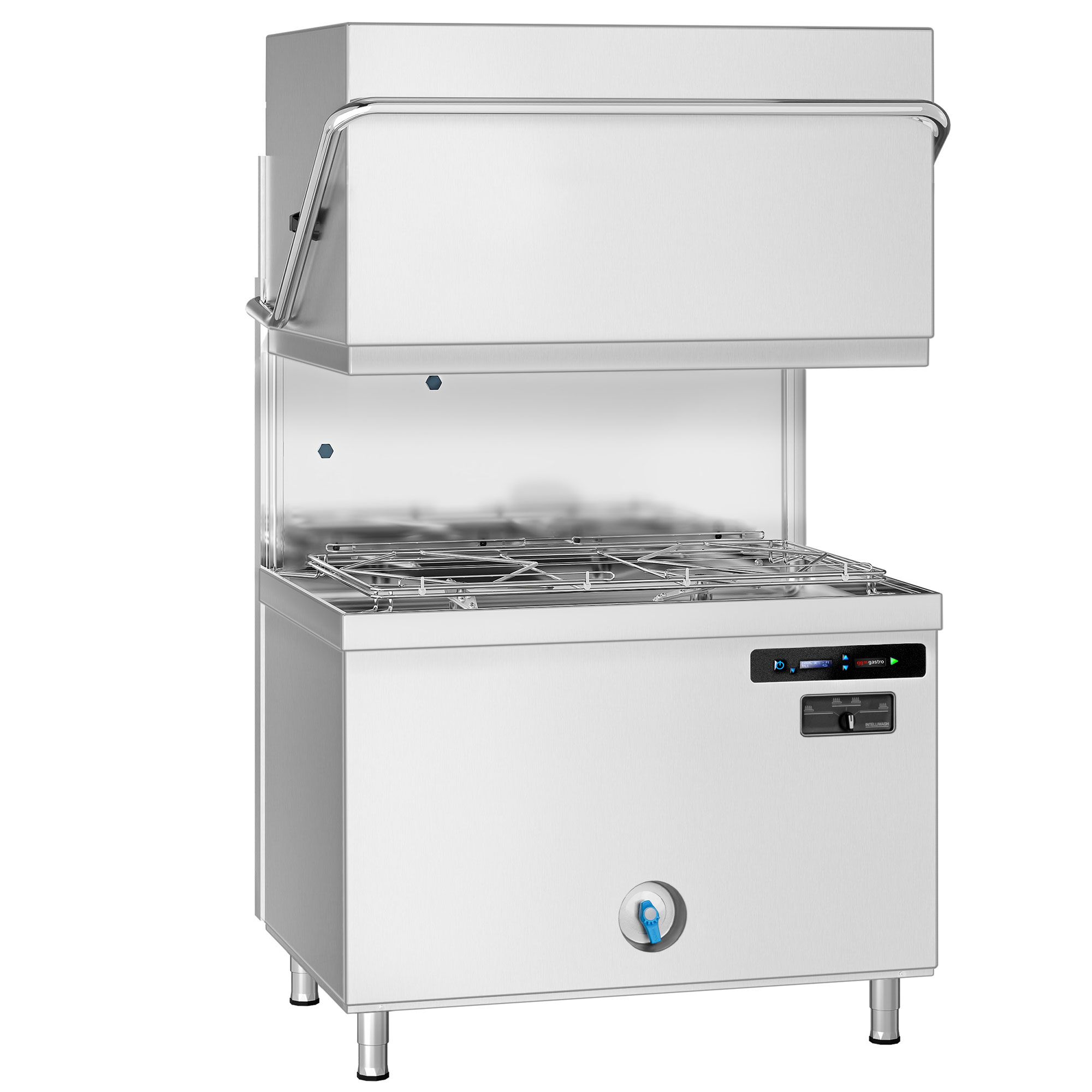 Lave-vaisselle à capot double paroi avec double panier traversant – Numérique – 22,2 kW – avec adoucisseur inclus – avec pompe de détergent, de rinçage et de vidange