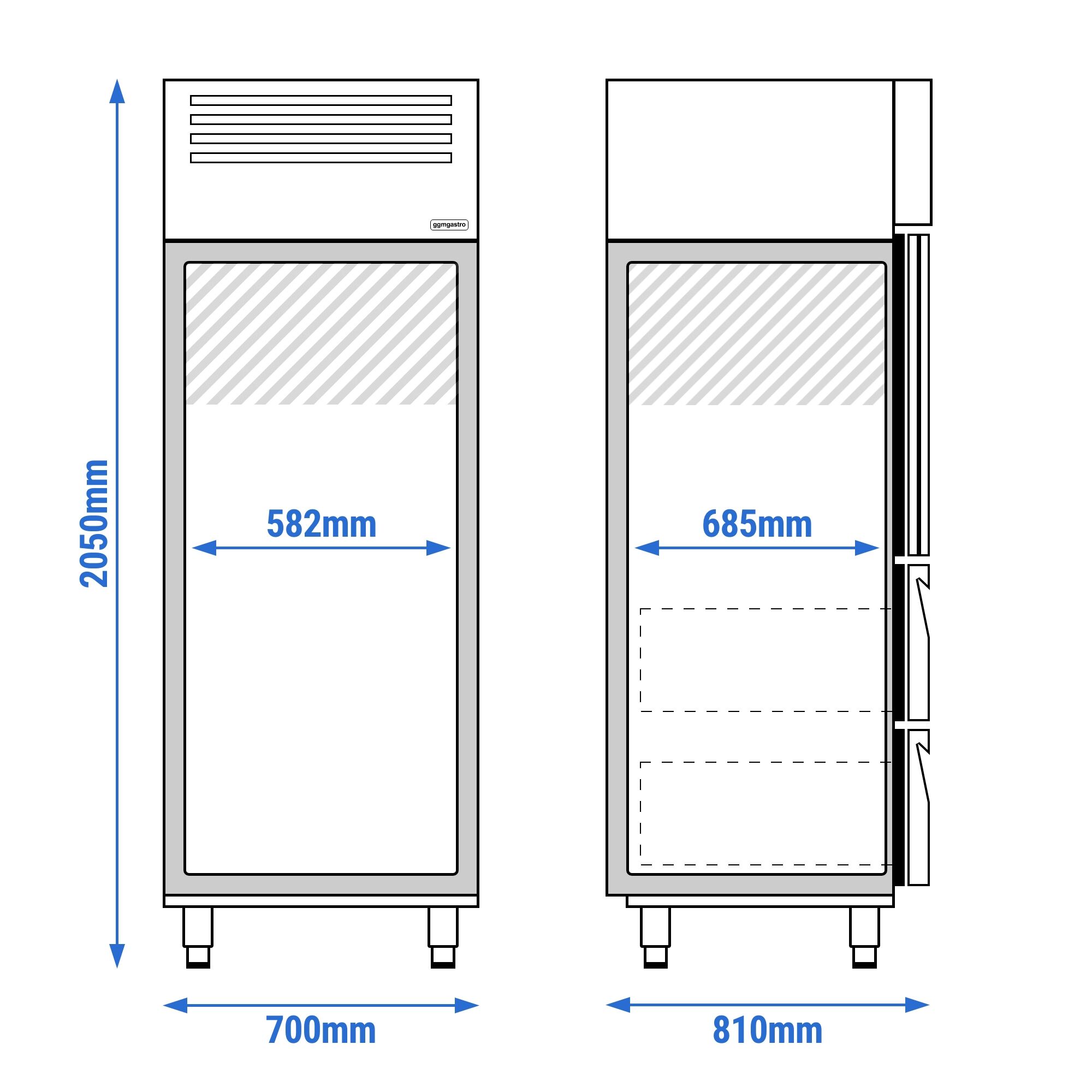 Kühlschrank PREMIUM - GN 2/1 - 700 Liter - mit 1 Edelstahlhalbtür & 2 Schubladen