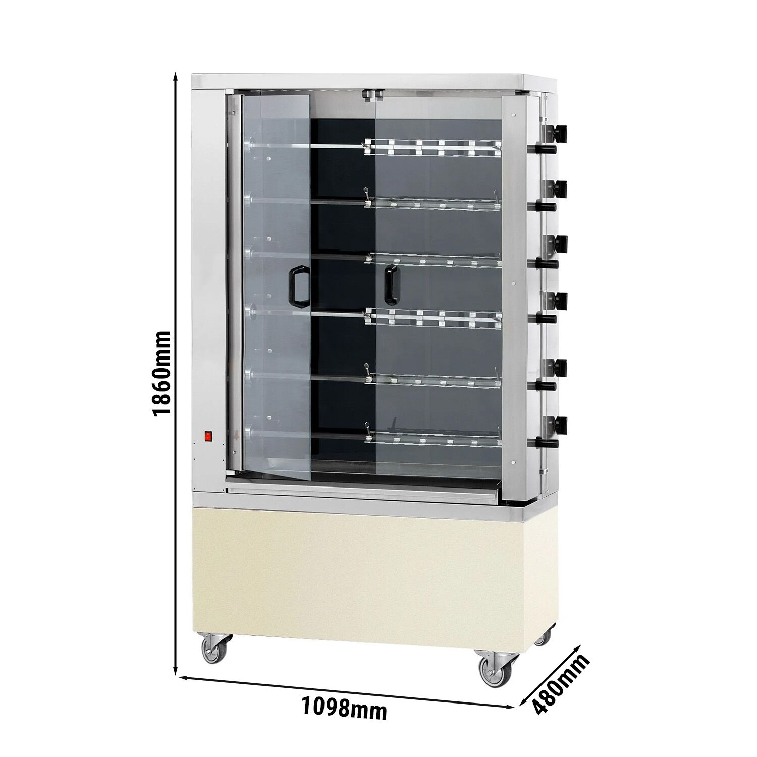 Commercial Electric Chicken Rotisserie Oven - Glass-Ceramic - 28.8kW - with 6 Skewers for up to 36 chickens - Cream
