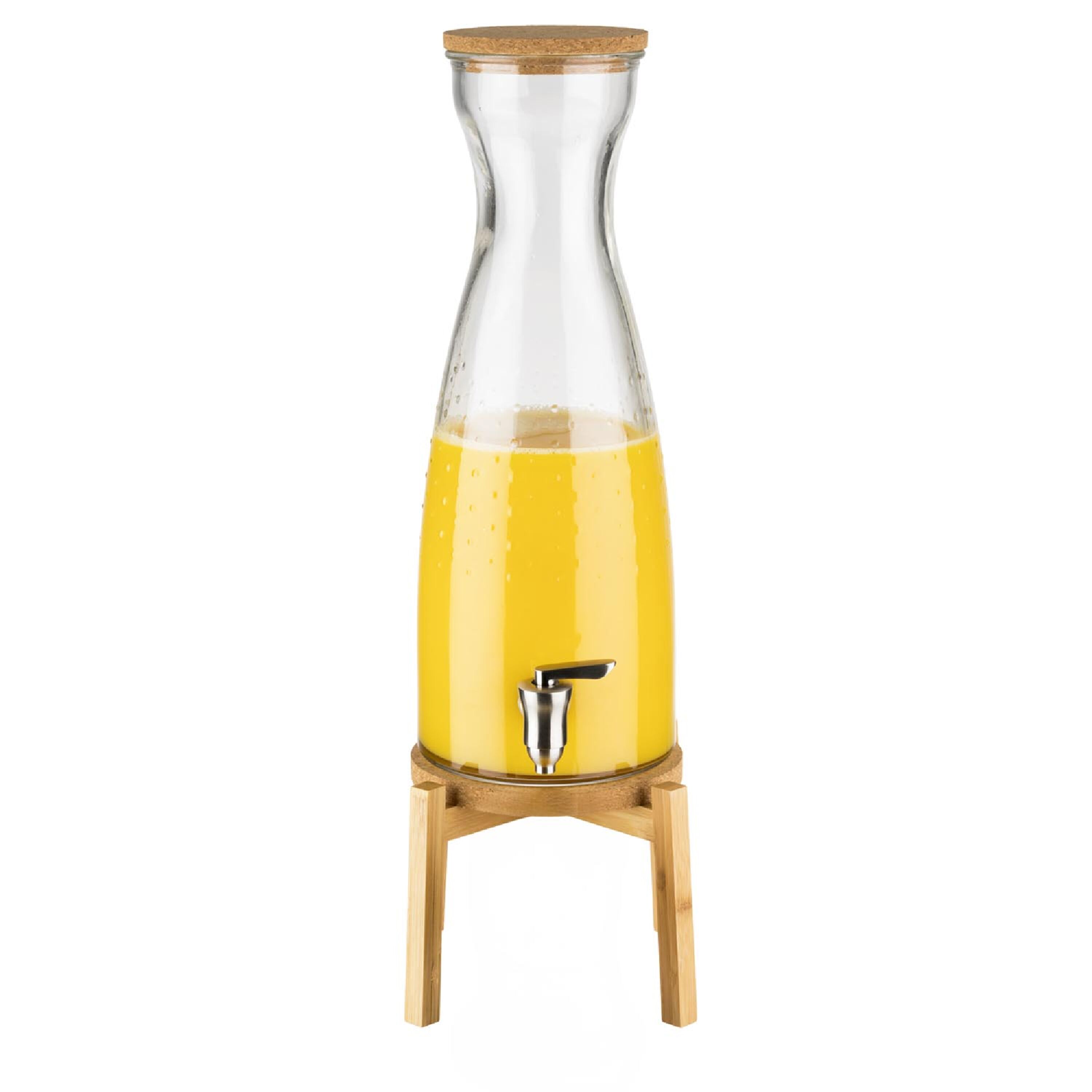 Distributeur de boissons - FRESH WOOD - Set en 2 pièces - Récipient en verre avec robinet - 4,5 Litres - incl. Support