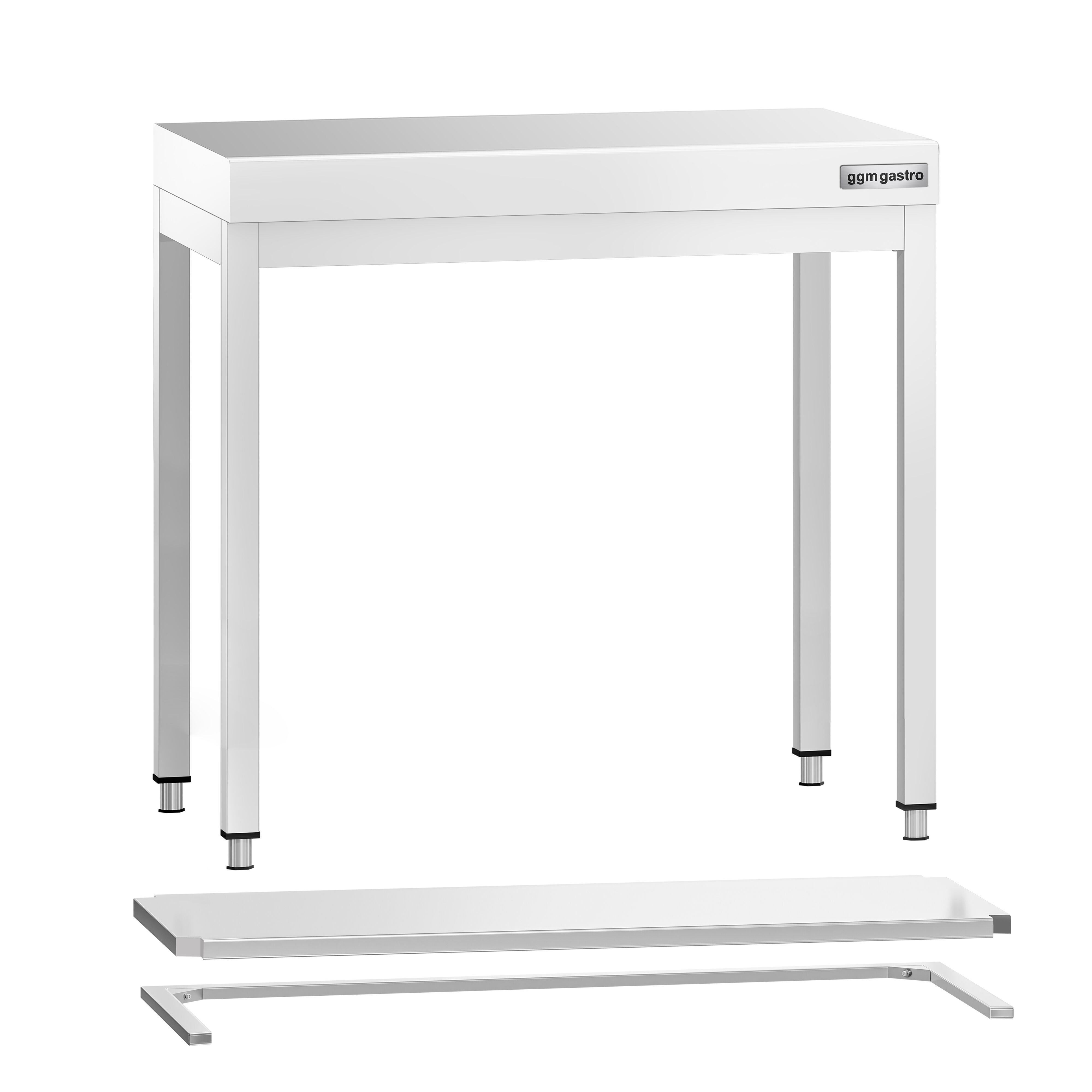Table de travail en inox PREMIUM – 700x700 mm – avec tablette inférieure et renforts