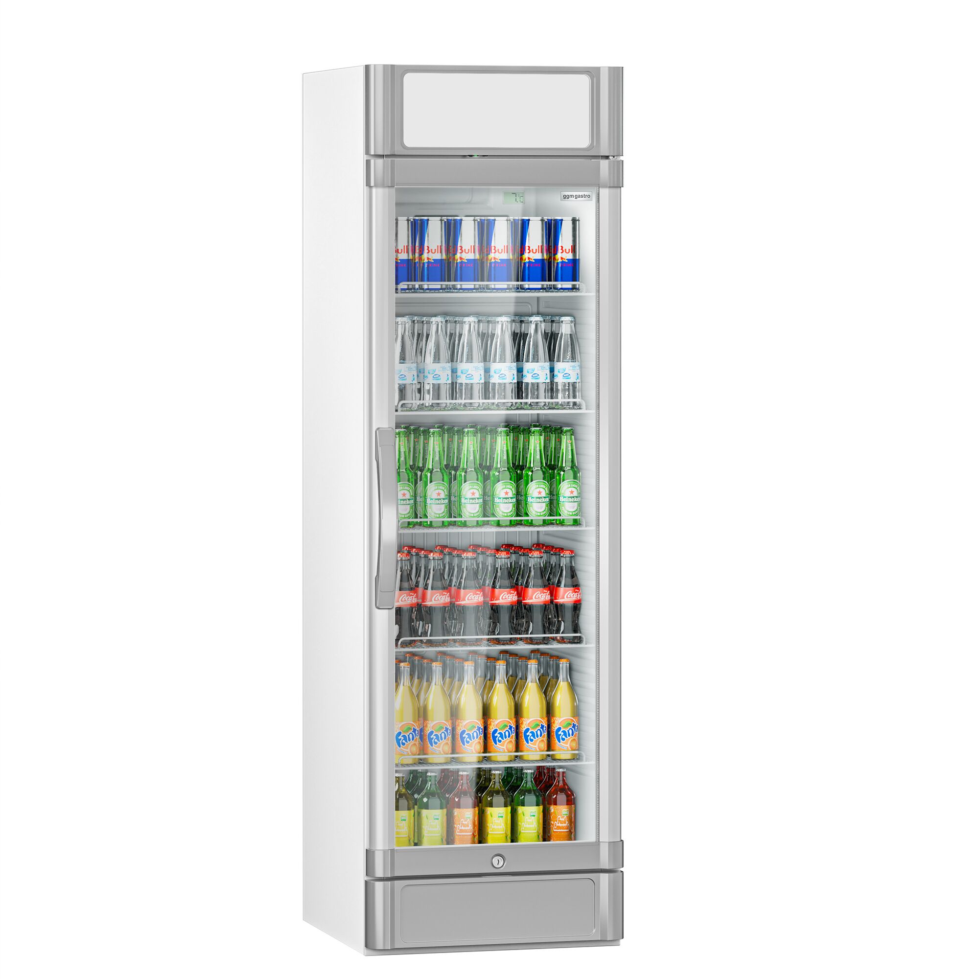 Vitrine réfrigérée à boissons - 595mm - 347 L - 1 porte vitrée - avec caisson lumineux - éclairage LED - affichage digital de la température - Gris - +2 à +10 °C