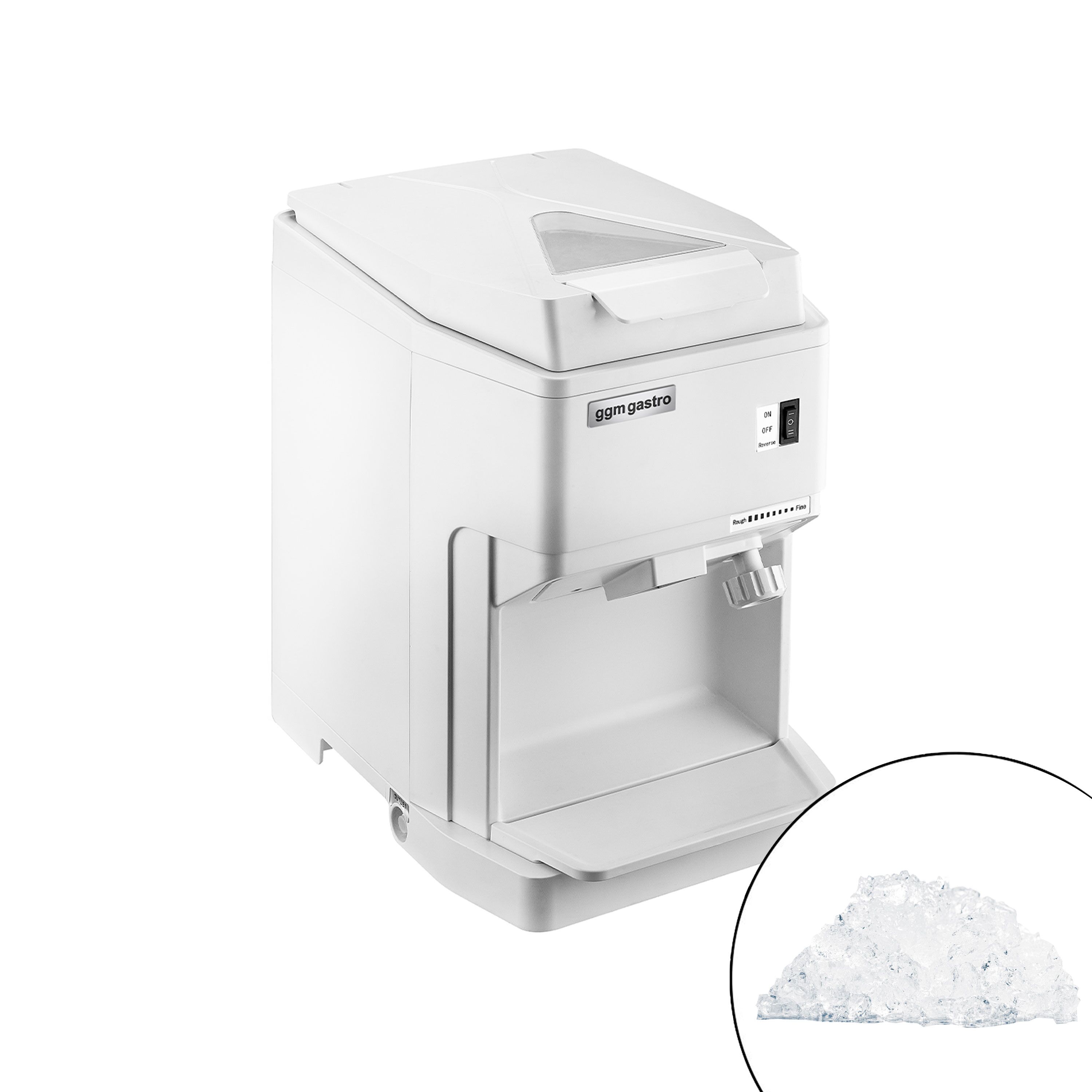 Broyeur à glace - 2,0kg/min - 250W - taille de glace réglable - Blanc - avec bac collecteur 2,5kg