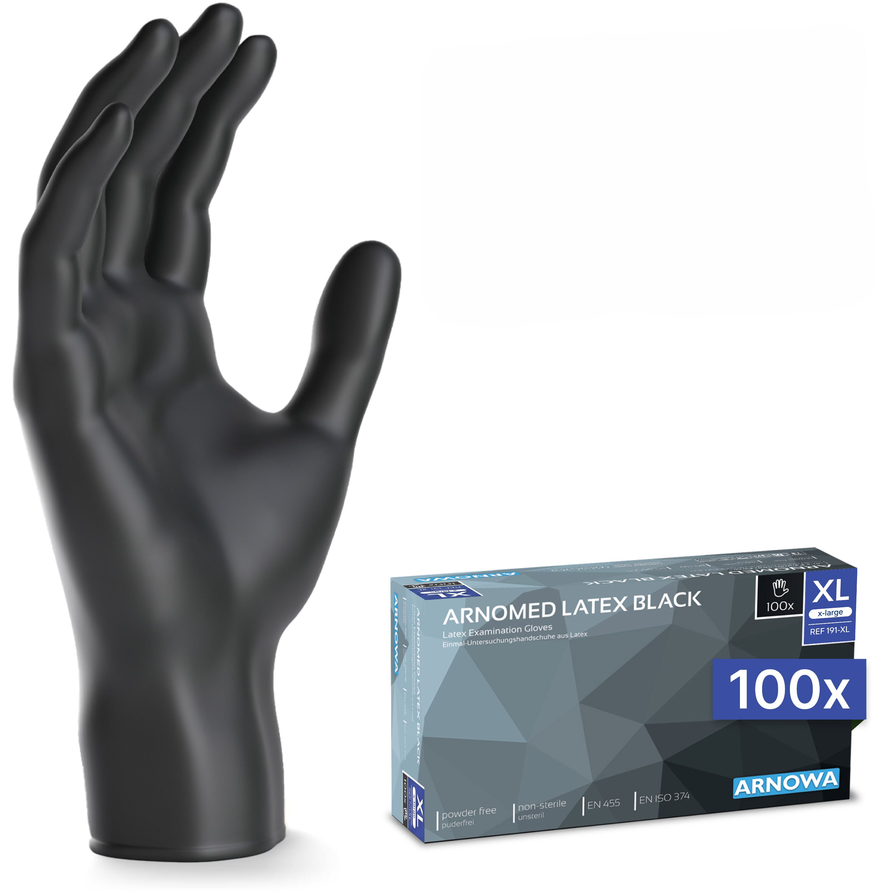 (10 db) ARNOWA | Eldobható latex kesztyű - 100 db - XL méret - Fekete