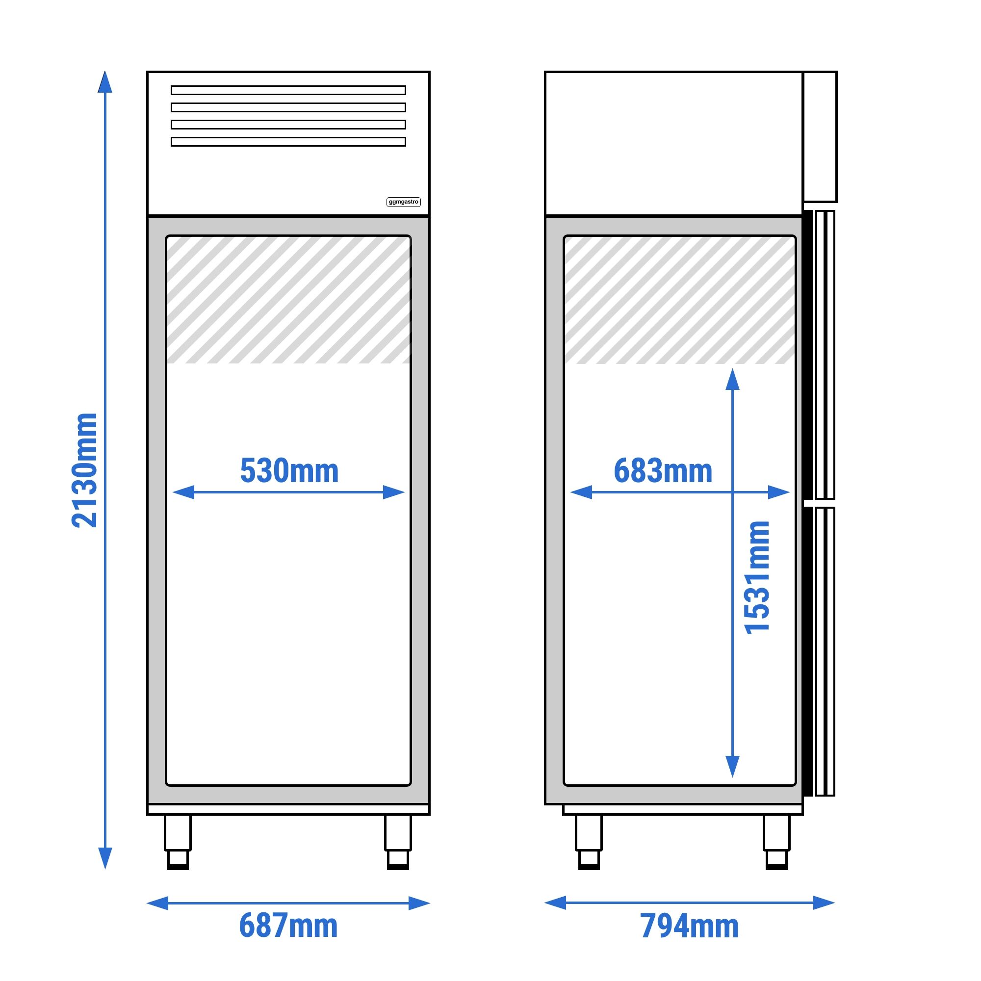 Armoire réfrigérée positive Inox AISI 304 PREMIUM PLUS - GN 2/1 - 560 L - avec 2 portes