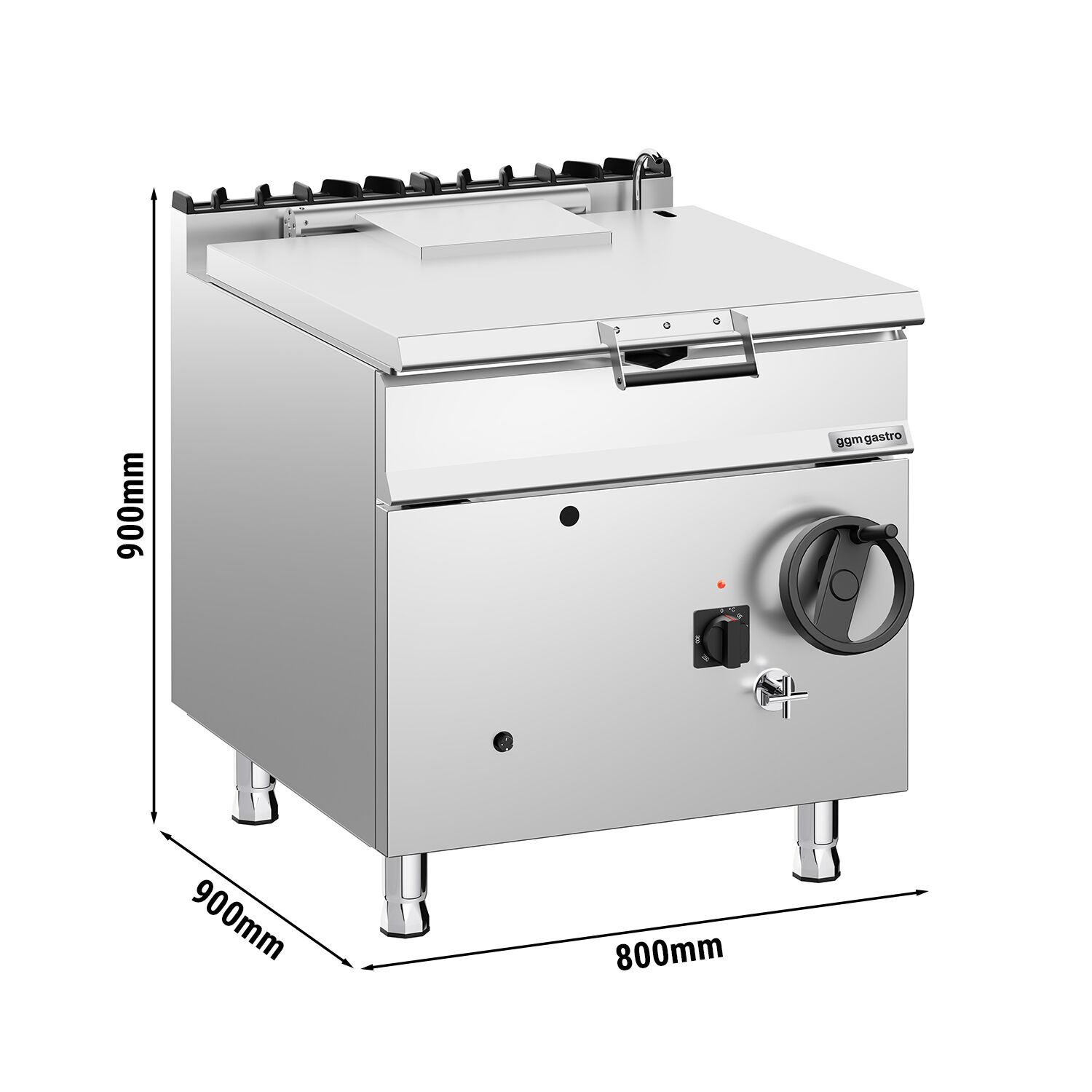 Sauteuse basculante à gaz – 80 litres – 20,5 kW – avec volant manuel et raccordement d’eau