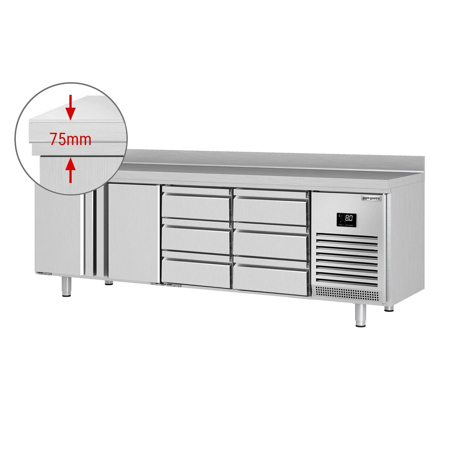 Table réfrigérée Premium PLUS - 2452 x 600 mm - avec 2 portes - 6 tiroirs 1/3 - avec dosseret