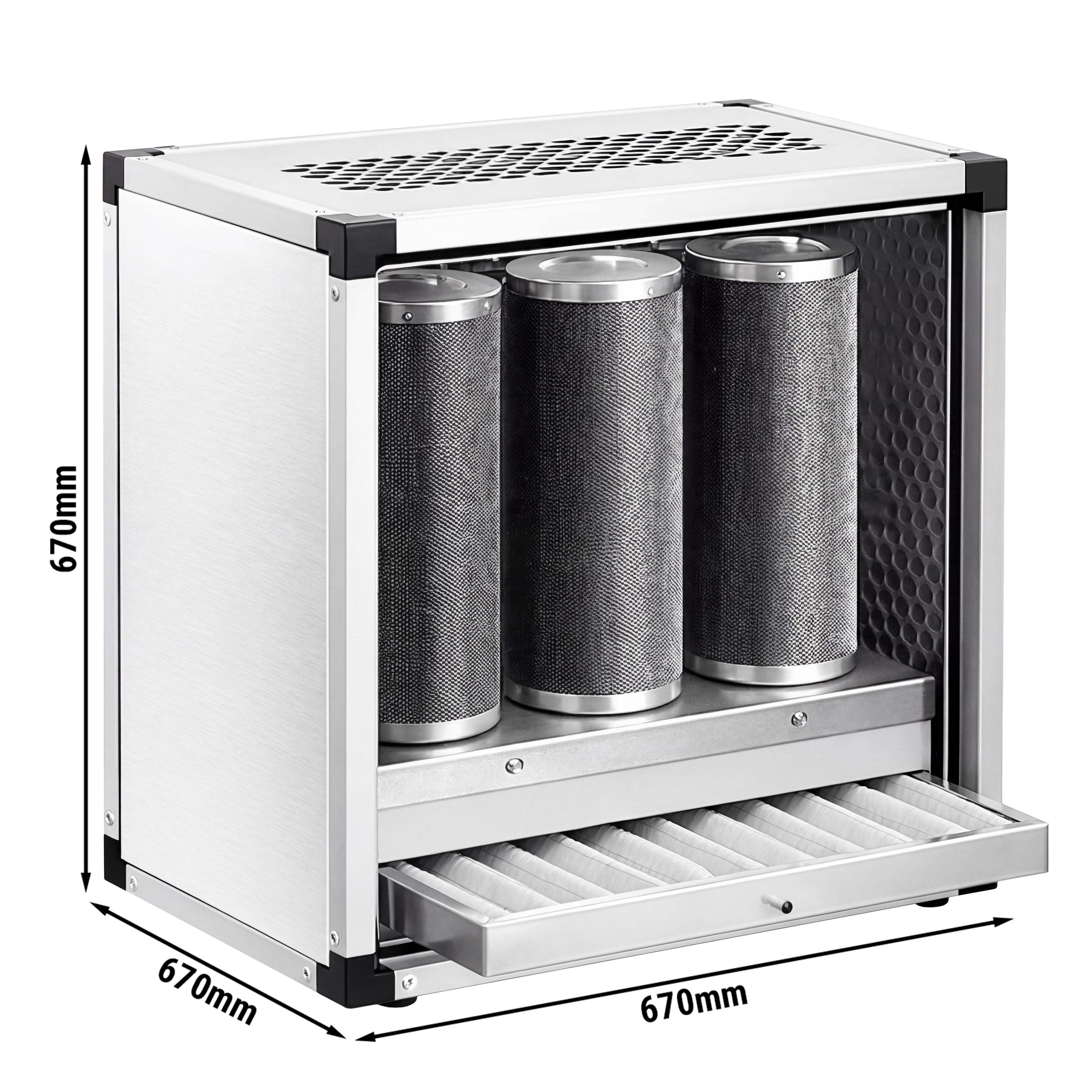 Système de filtration d’air extrait sans moteur – 2500 m³ – taux de séparation de 70 % – avec préfiltre & filtre à charbon actif