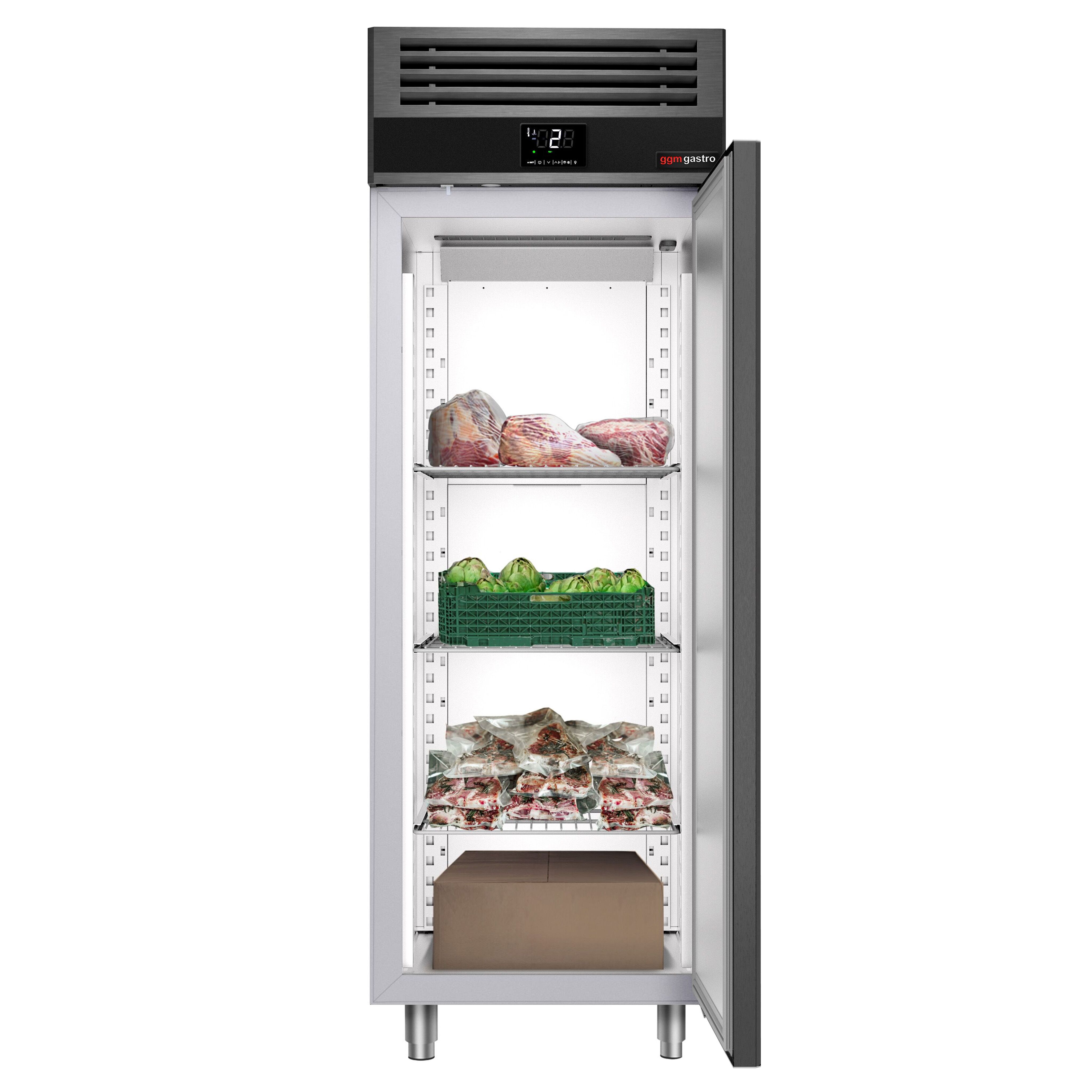Armoire réfrigérée positive Inox AISI 304 PREMIUM - GN 2/1 - 700 L - avec 1 porte & Glissières GN & 4 grilles GN 2/1 - Anthracite