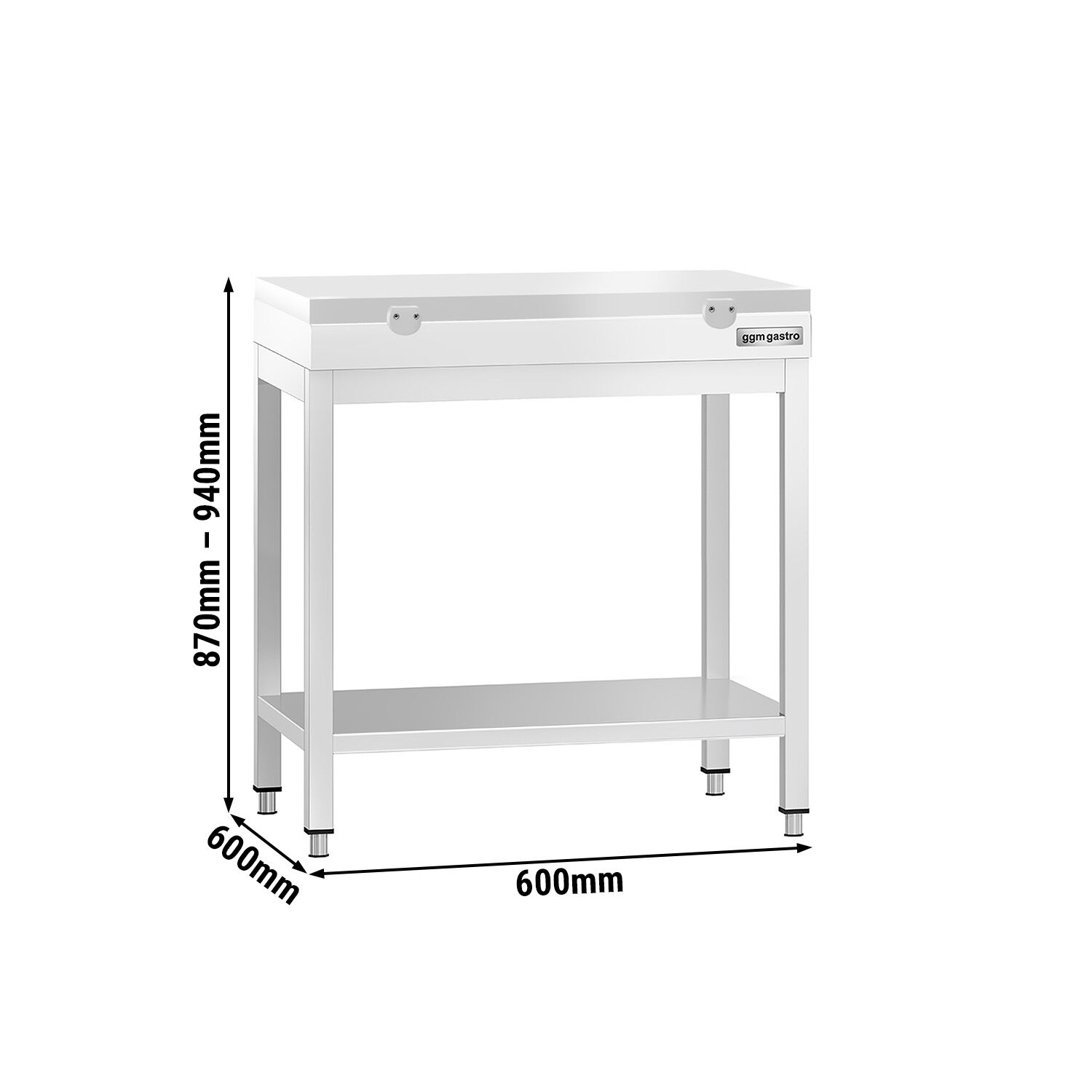 Stół roboczy centralny ze stali nierdzewnej PREMIUM - 600x600mm - z półką & wzmocniony - z deską do krojenia Biały