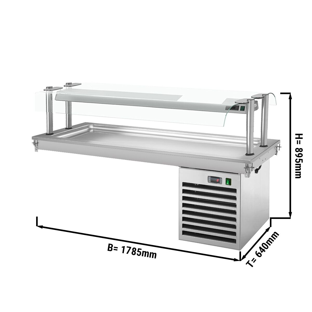 Drop-In Cold Plate - 1800mm - +2 to +8°C - 5x GN 1/1 - 700W - with glass sneeze guard