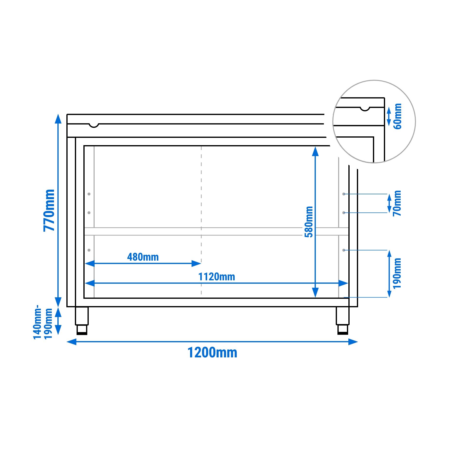 Table armoire en acier inoxydable PREMIUM - 1200x600mm - avec portes coulissantes et étagère basse - pour produits céréaliers, produits laitiers - incl. plateau de découpe Blanc PEHD (HACCP)