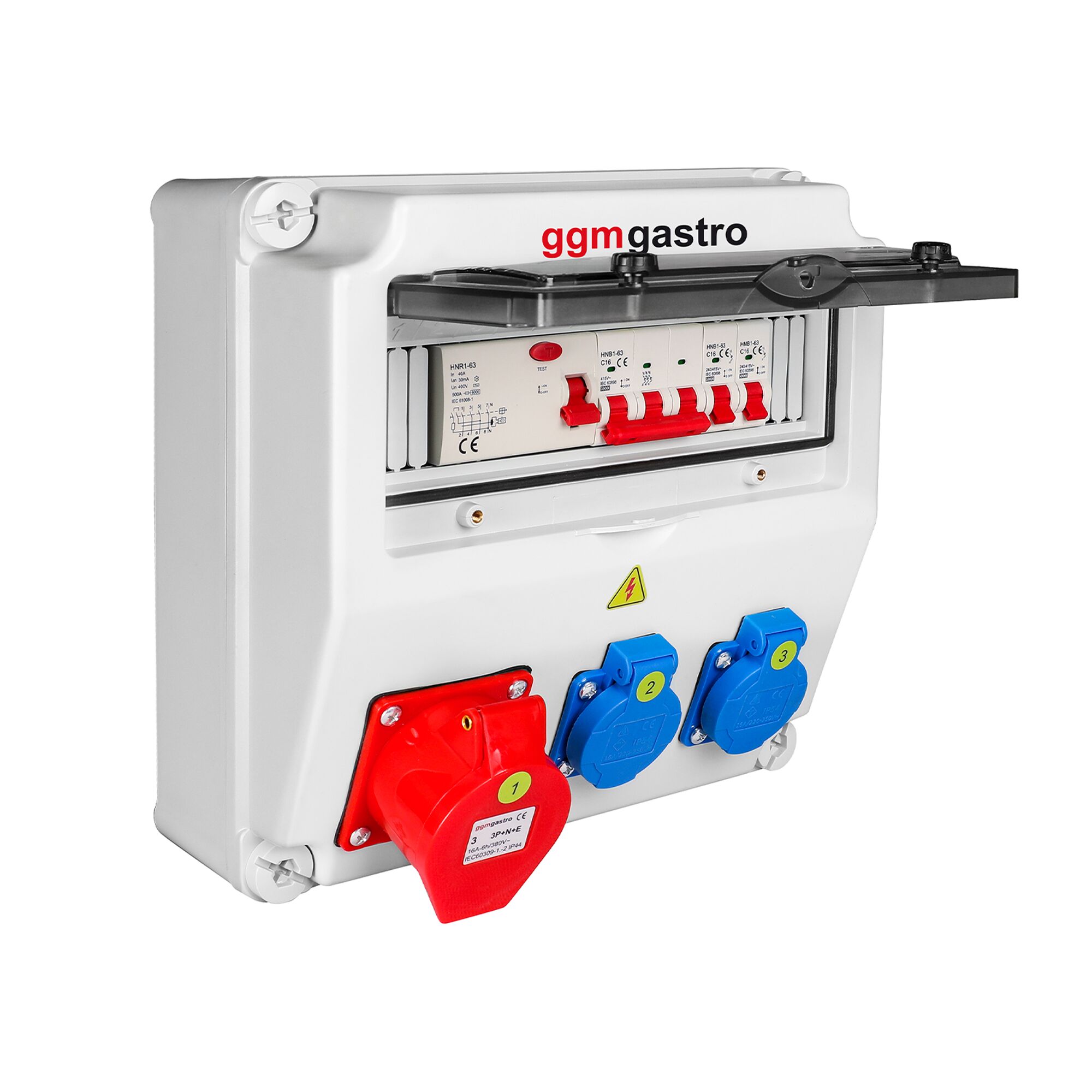 Coffret de chantier électrique - 2x 2P+T 16A 230V & 1x CEE 16A 400V 5P (rouge) - Triphasé 400V - IP54 - avec interrupteur différentiel 30 mA intégré