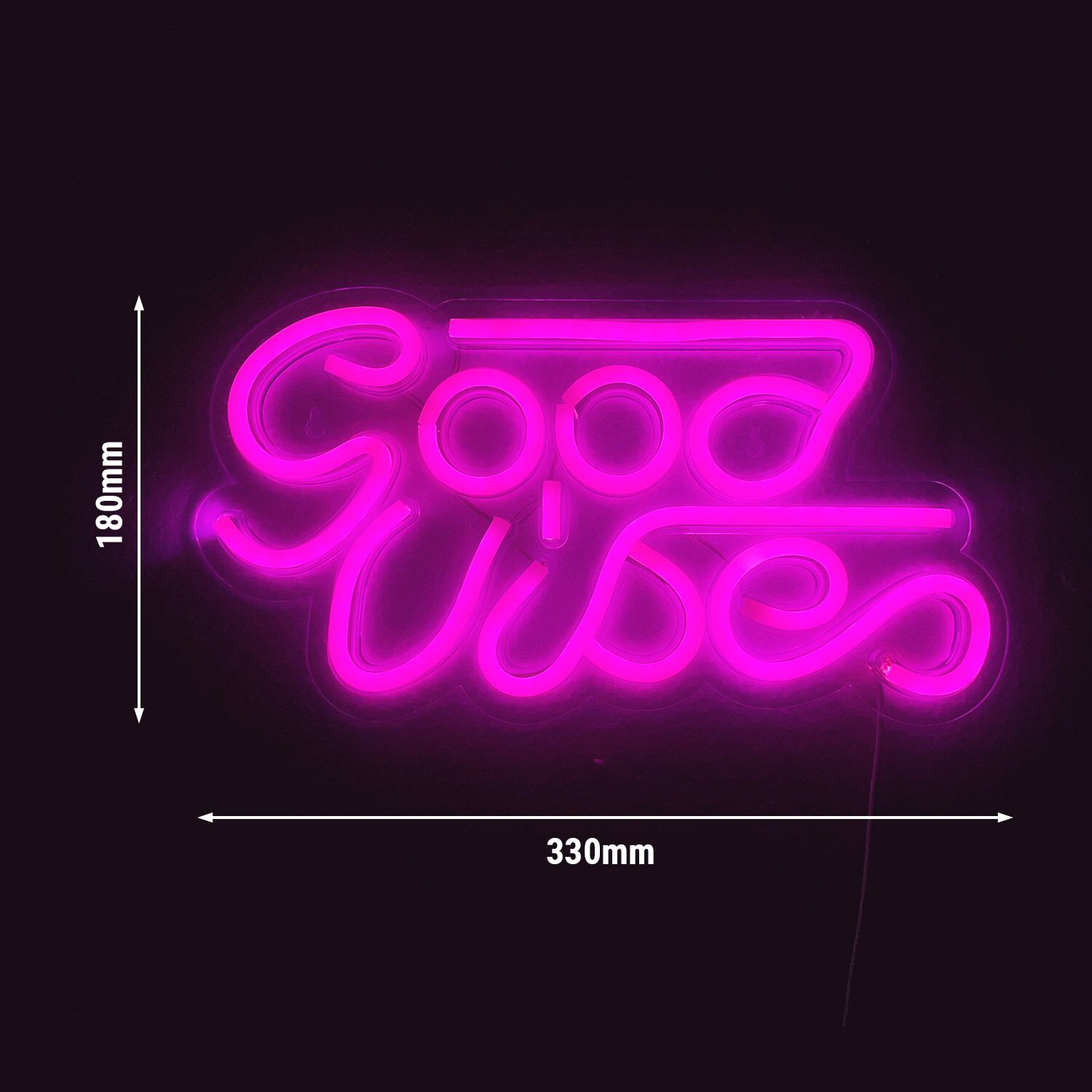 LED Neon Sign - Good Vibes - Pink - 330x180mm