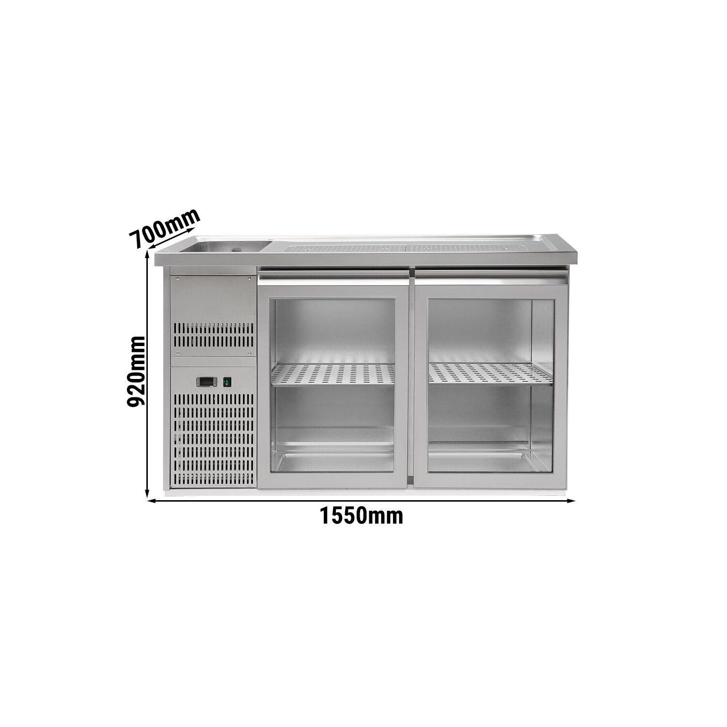 Direct Draw Beer Dispenser / Kegerator PREMIUM PLUS - 1550x700mm - Double Glass Doors