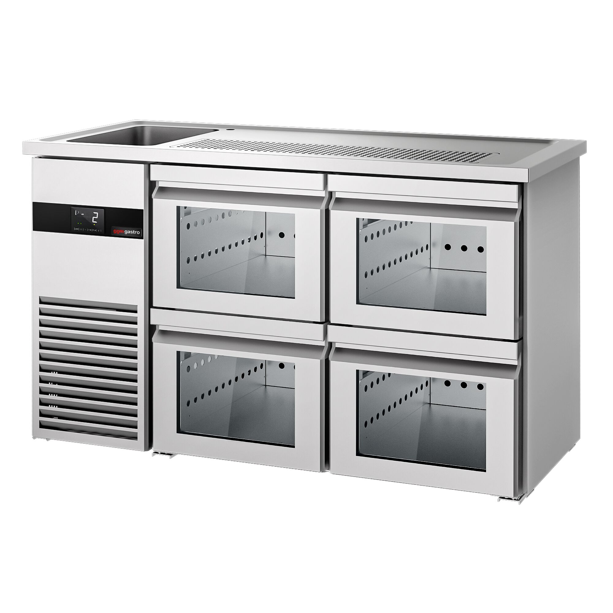 Comptoir de bar réfrigéré PREMIUM - 1550x700mm - 4 tiroirs en verre