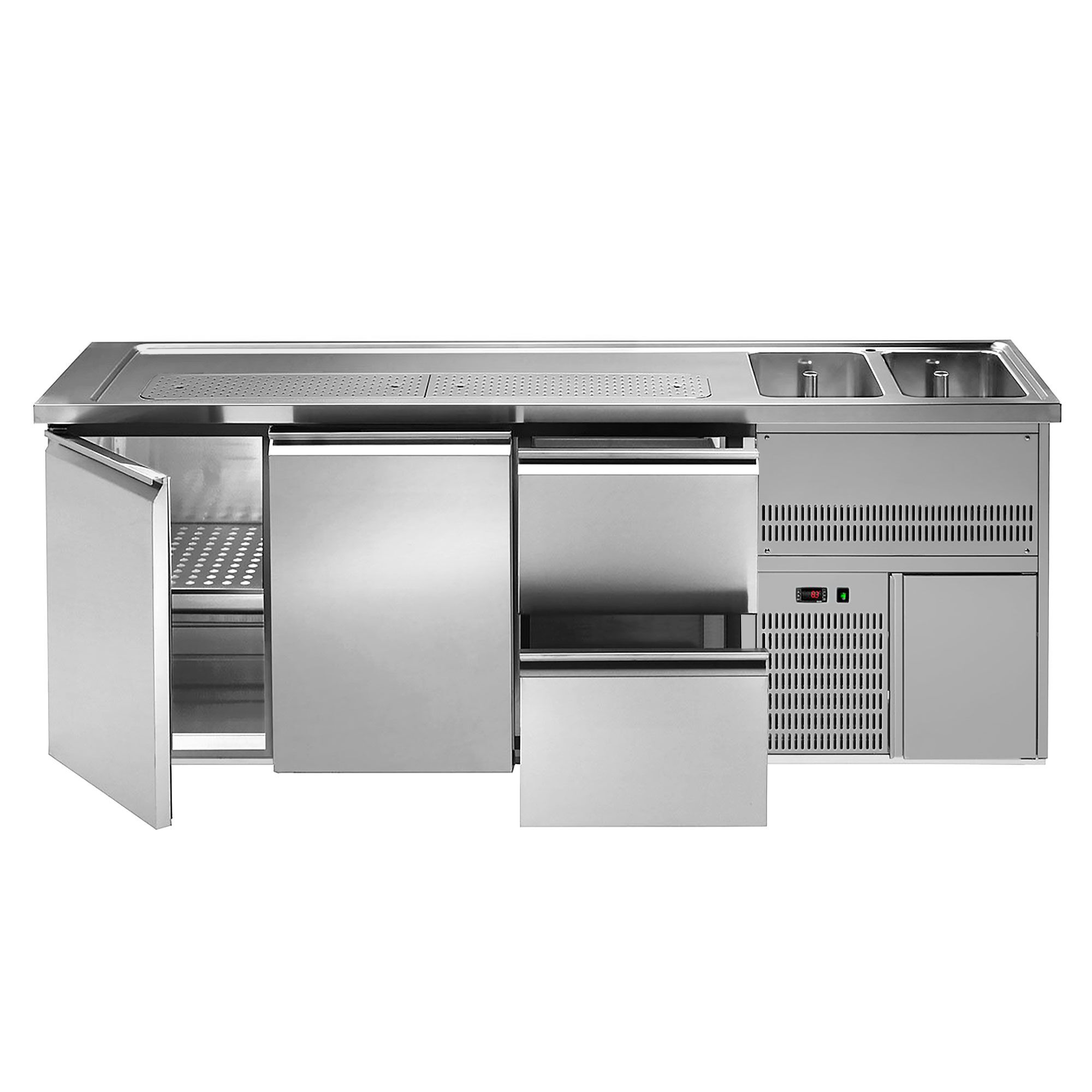 Comptoir de bar réfrigéré Premium PLUS - 2500x700mm - 2 portes & 2 tiroirs