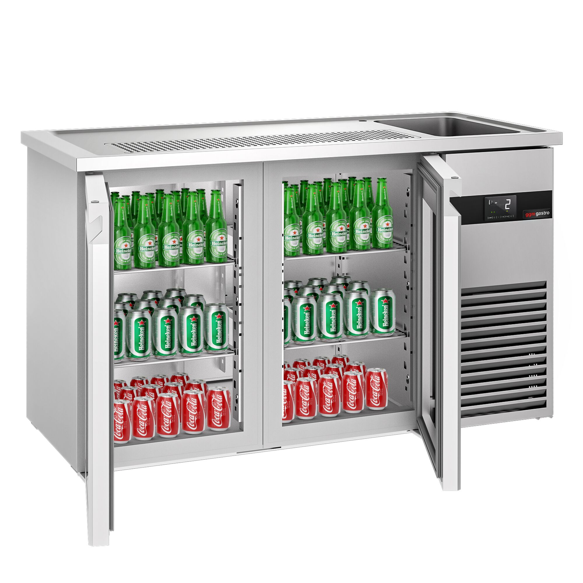 Comptoir de bar réfrigéré PREMIUM - 1550x700mm - 2 portes vitrées