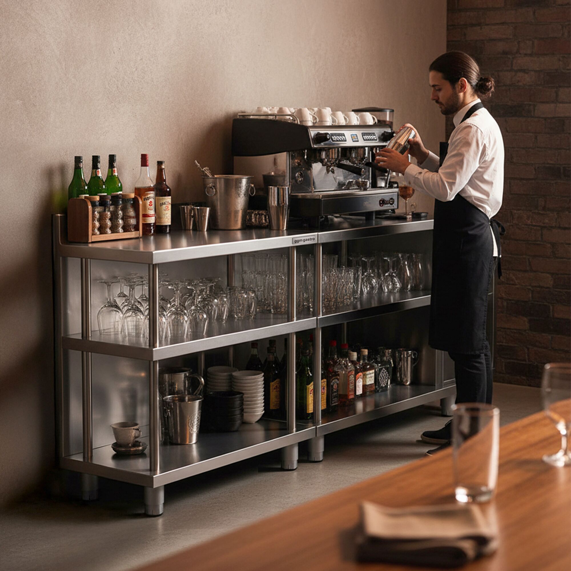 Table de travail de bar - Acier inoxydable - 800x400mm - avec 4 étagères