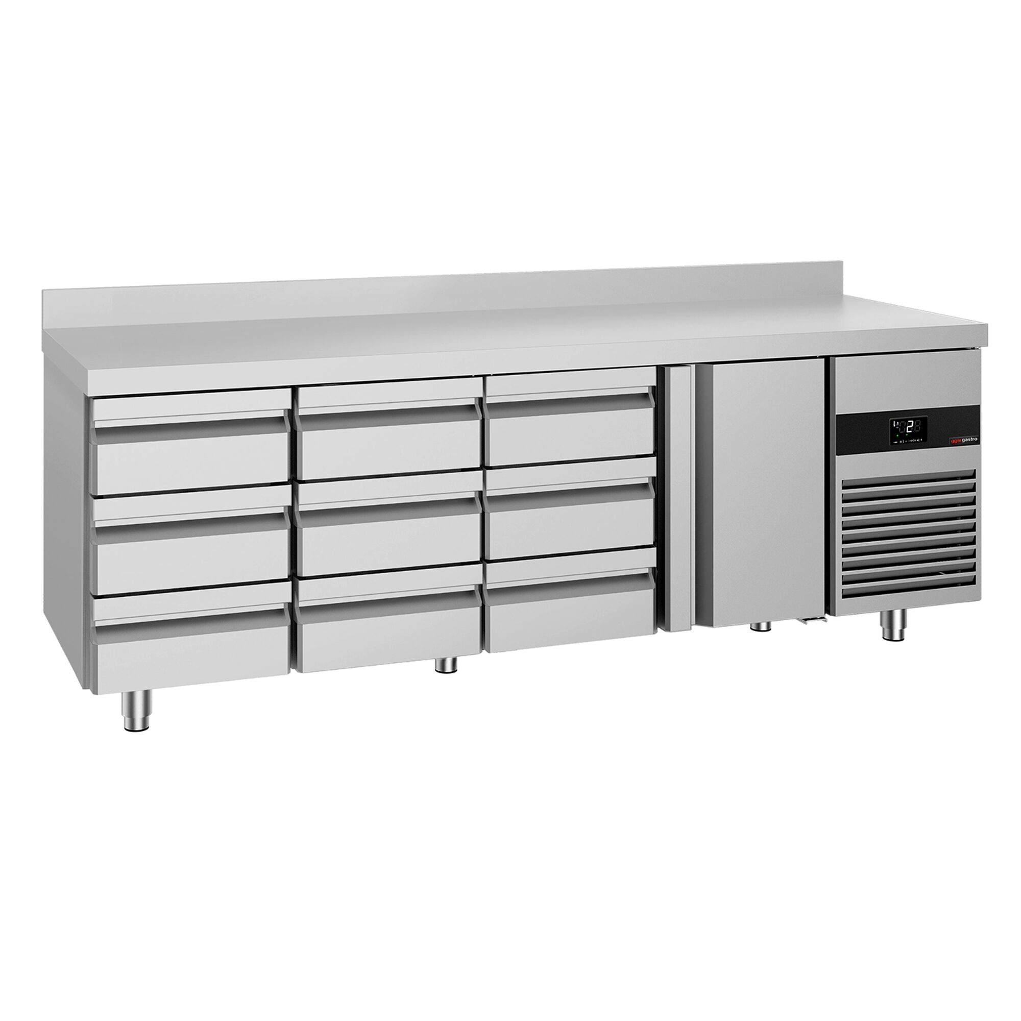 Table réfrigérée PREMIUM - 2330 x 700 mm - avec 1 porte - 9 tiroirs - avec dosseret