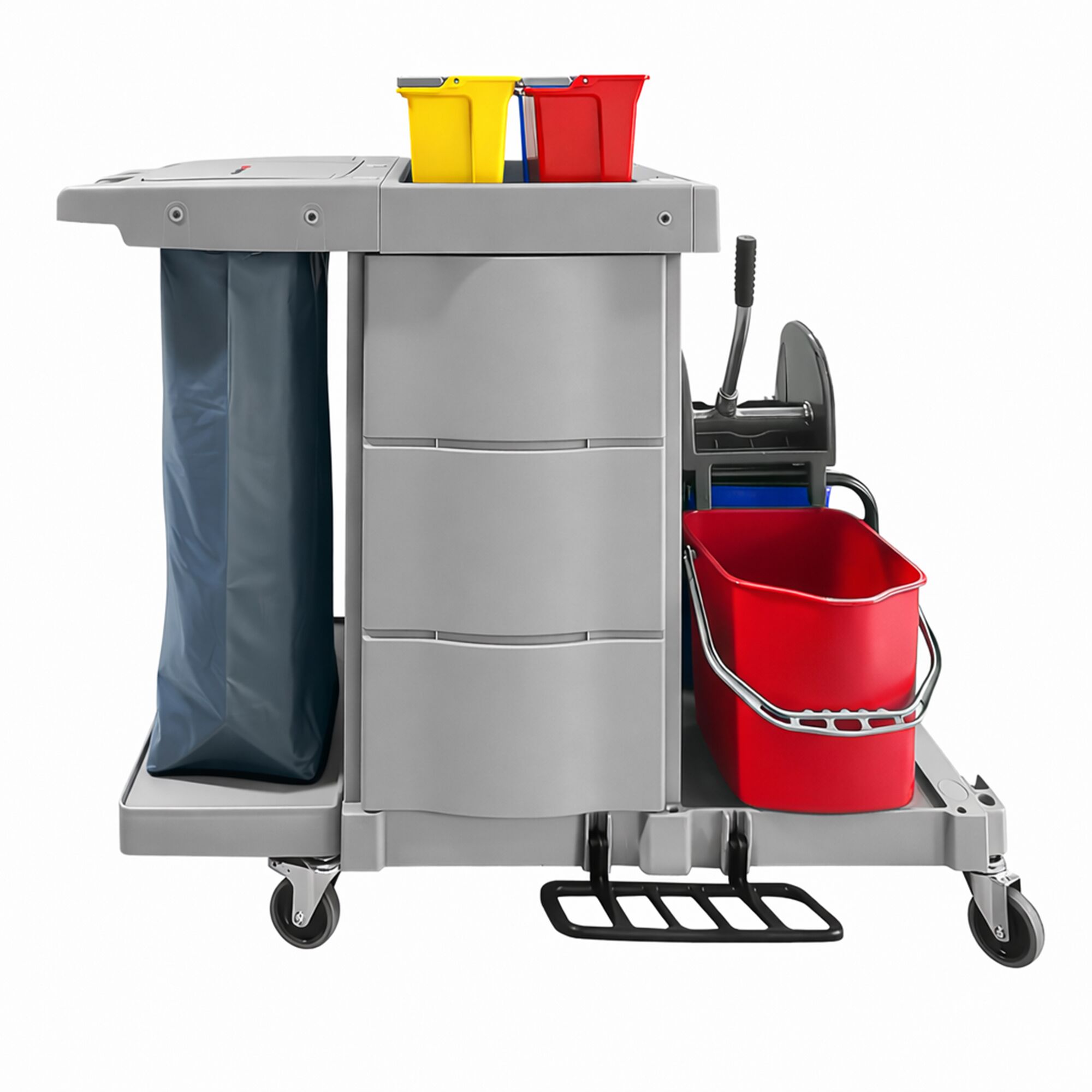 Chariot de nettoyage - fermé - 6 seaux, presse à mop & sac à linge