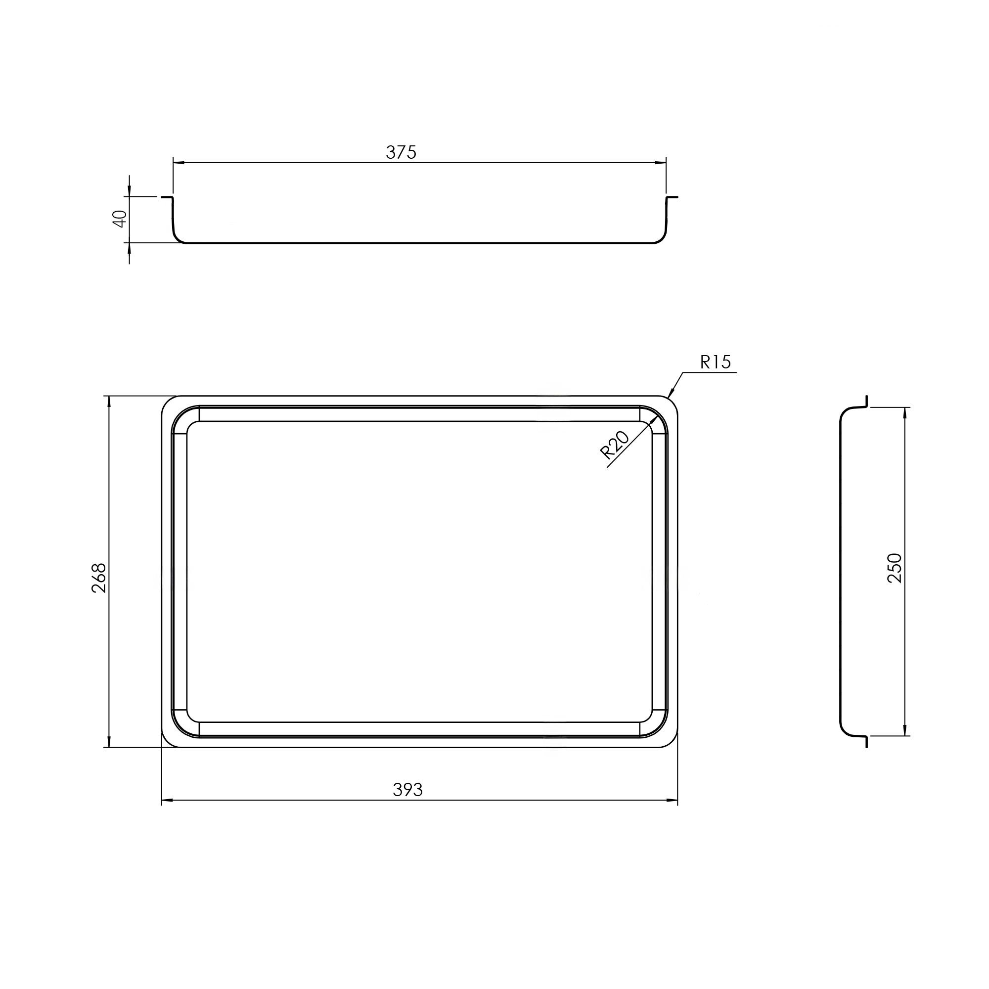 Plateau de service avec rebord - Acier inoxydable - avec rebord - rectangulaire - 393x268x40mm - Hauteur : 40mm