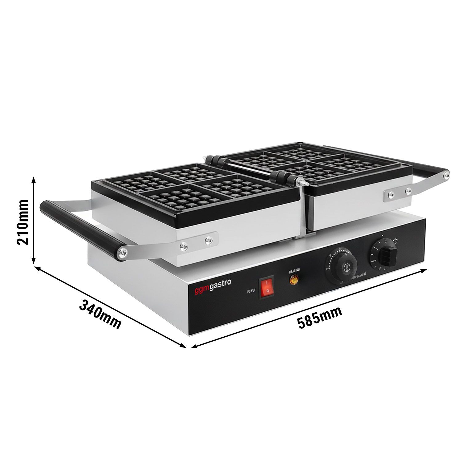 Gaufrier – simple – manuel – 1,6 kW – Forme : 4 gaufres de Bruxelles – avec surface de cuisson rotative à 180°