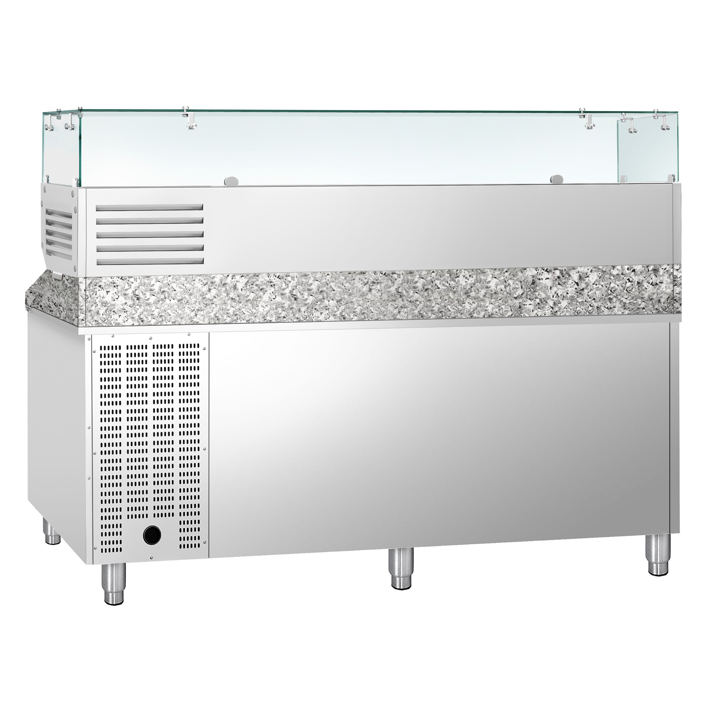 Table réfrigérée à pizza ECO - 2000 x 800 mm - avec 3 portes - incl. vitrine réfrigérée - 10 x GN 1/4