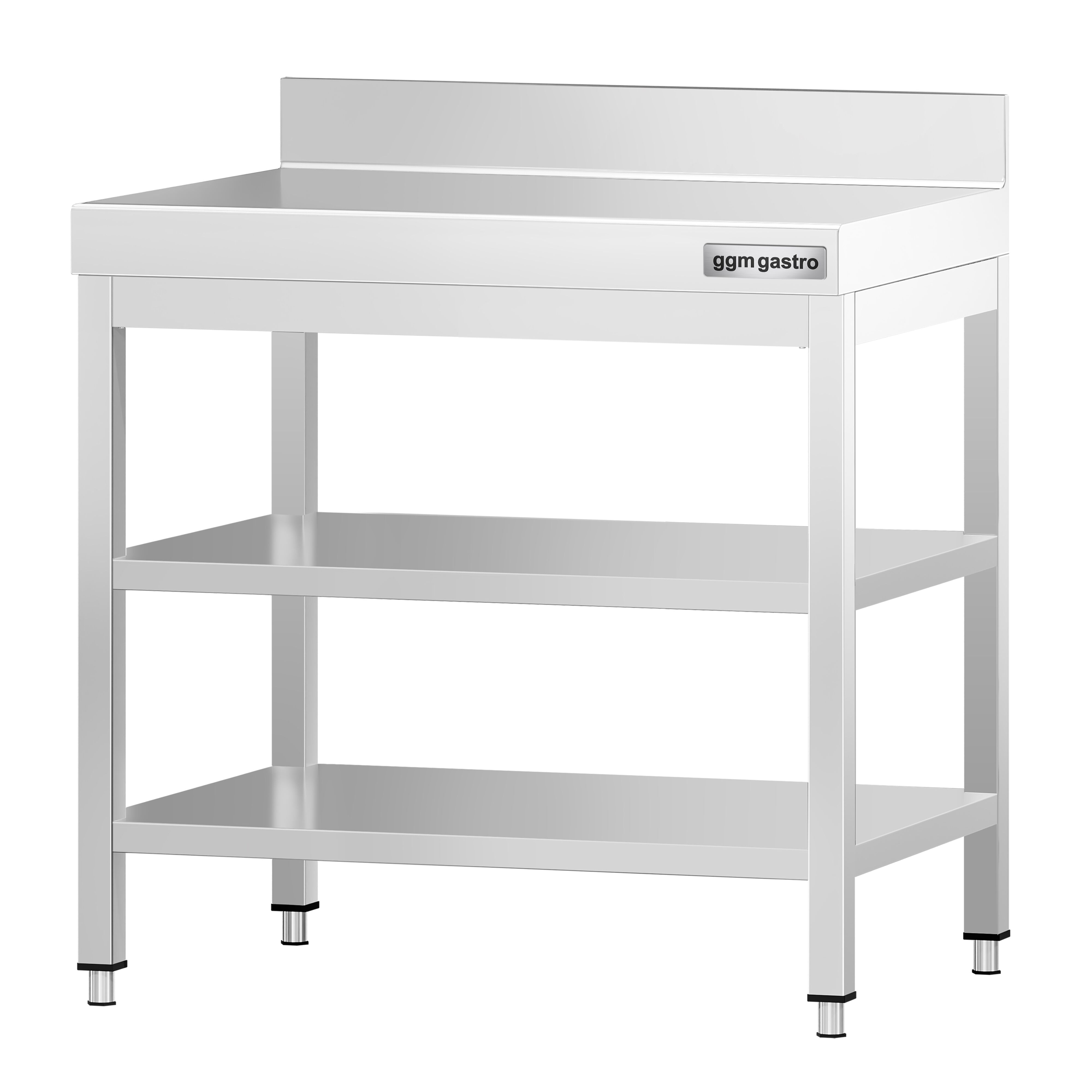 Table de travail inox PREMIUM - 600 x 700 mm - avec tablette inférieure, Dosseret & Tablette intermédiaire