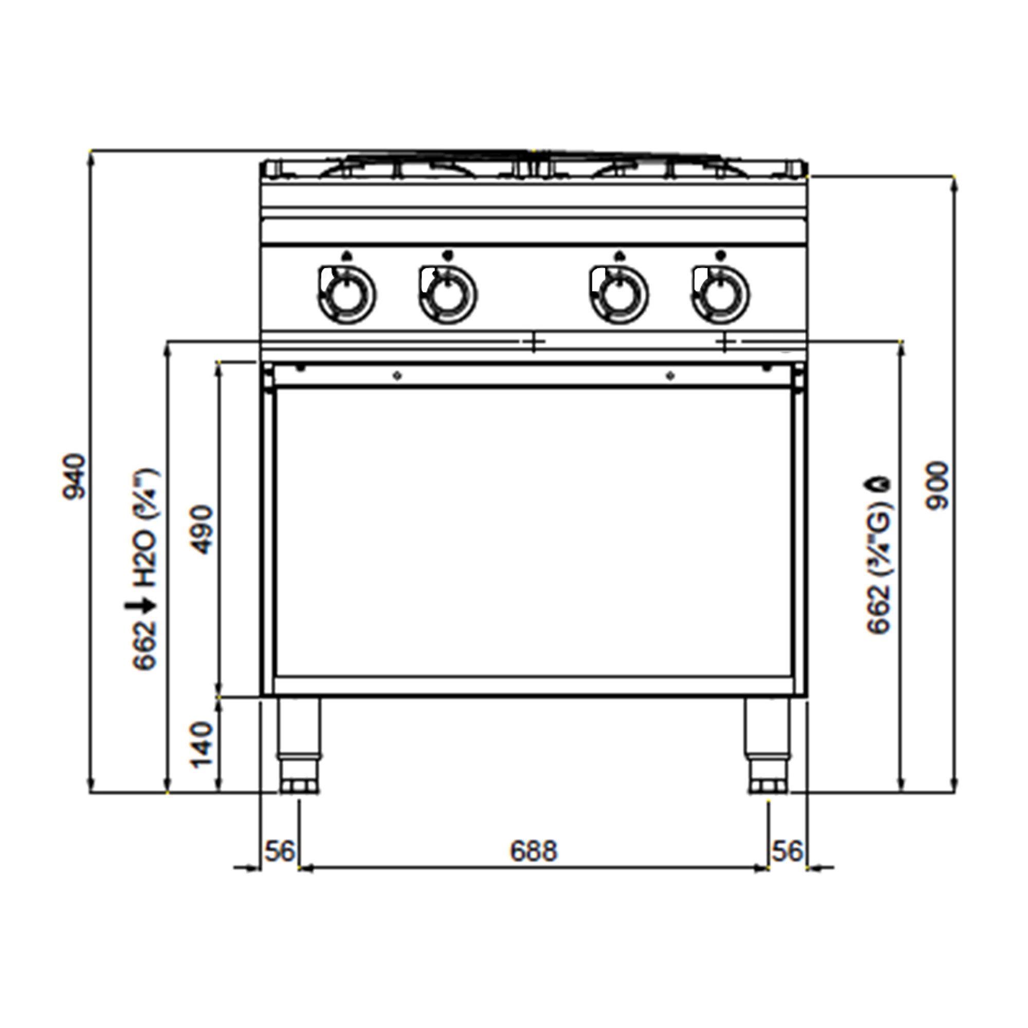 Fourneau à gaz – avec 4 brûleurs – 28 kW