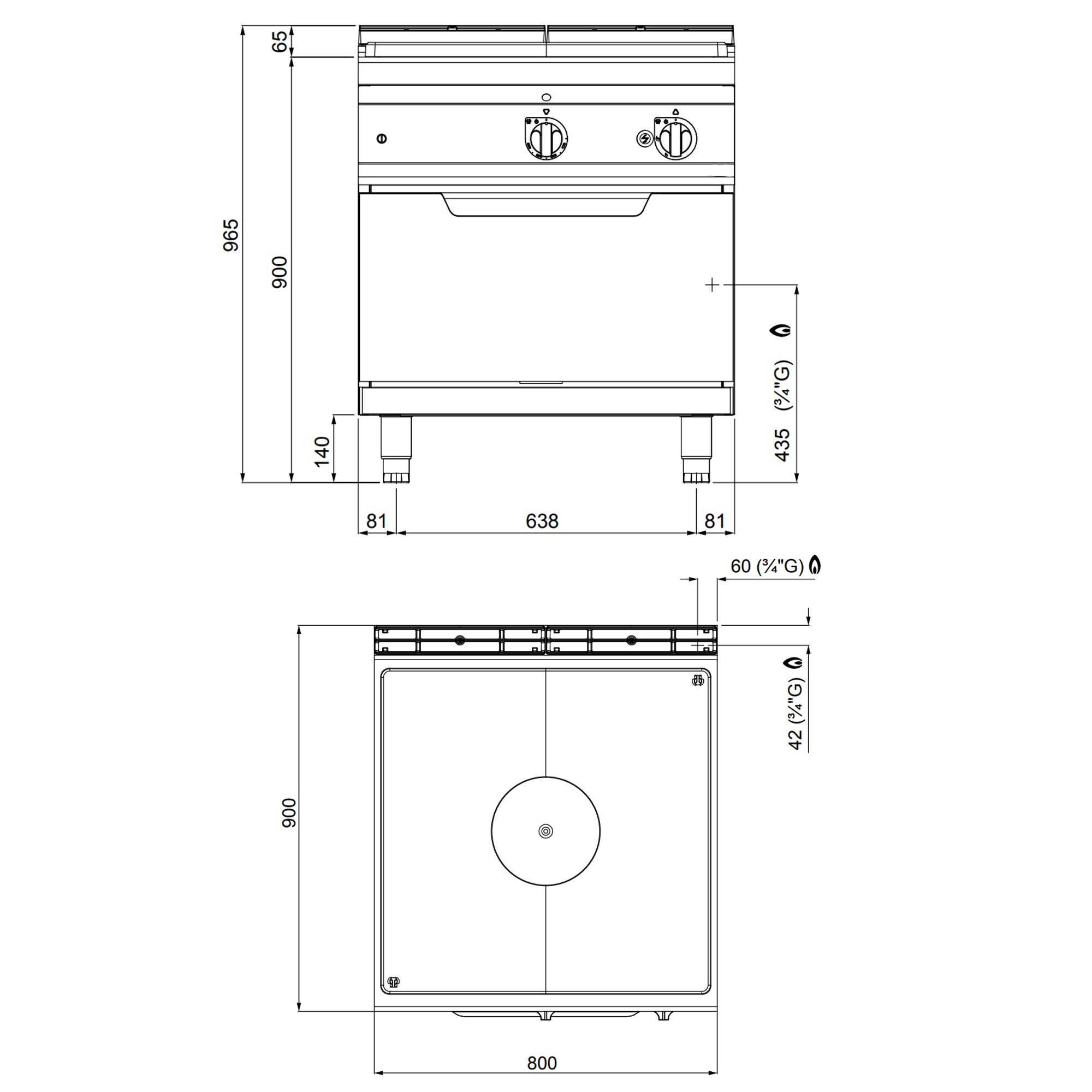 Fourneau à plaque coup de feu gaz - 20,8kW - incl. four de cuisson Gaz Statique - 7,8kW