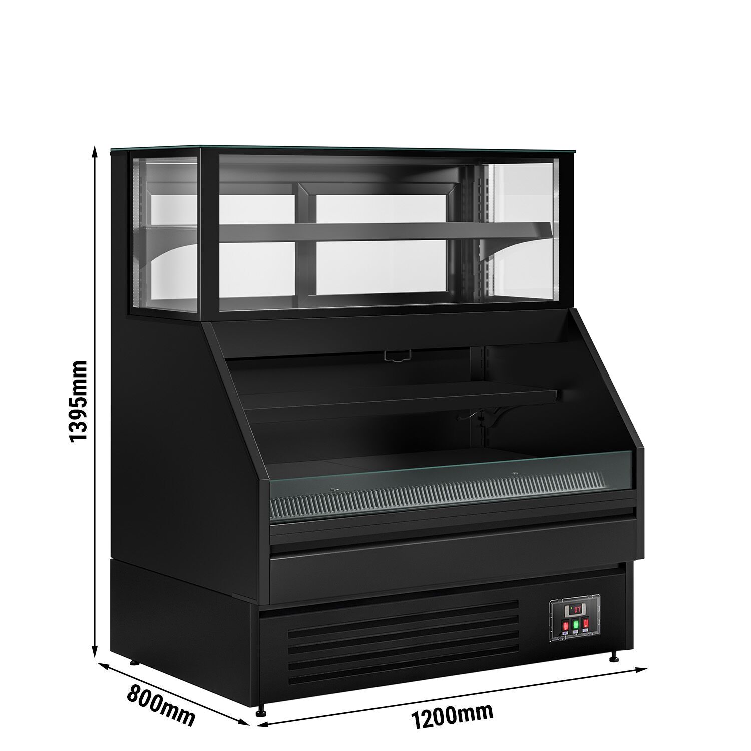 Comptoir vitrine réfrigérée HELSINKI - 1200x800mm - 199L - 4 étagères - +2/+8°C - Portes coulissantes vitrées