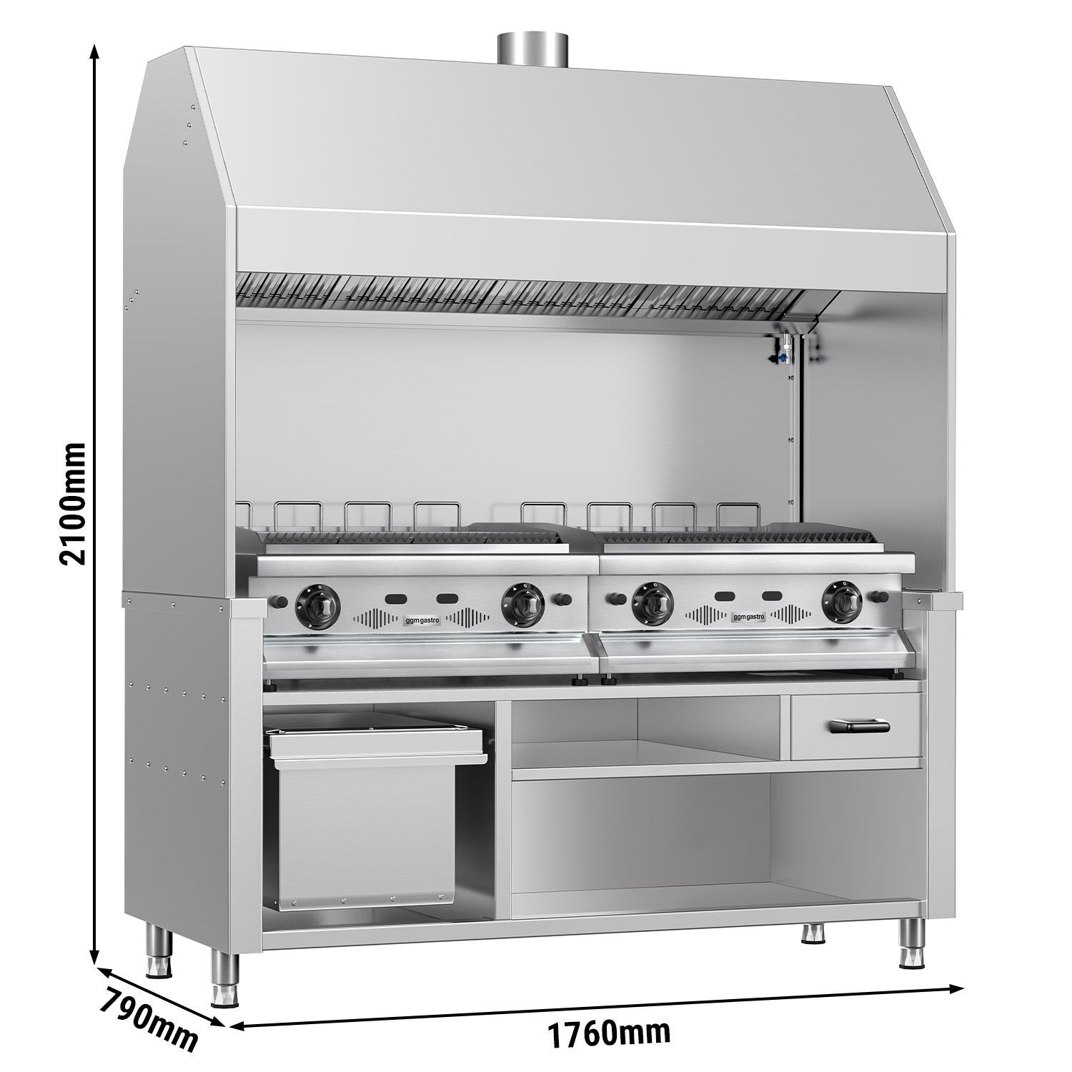 Commercial Gas Chargrill BERLIN - 1760mm - Cast-Iron Cooking Grids - 790mm Deep - 28kW - 8 Grill Grids