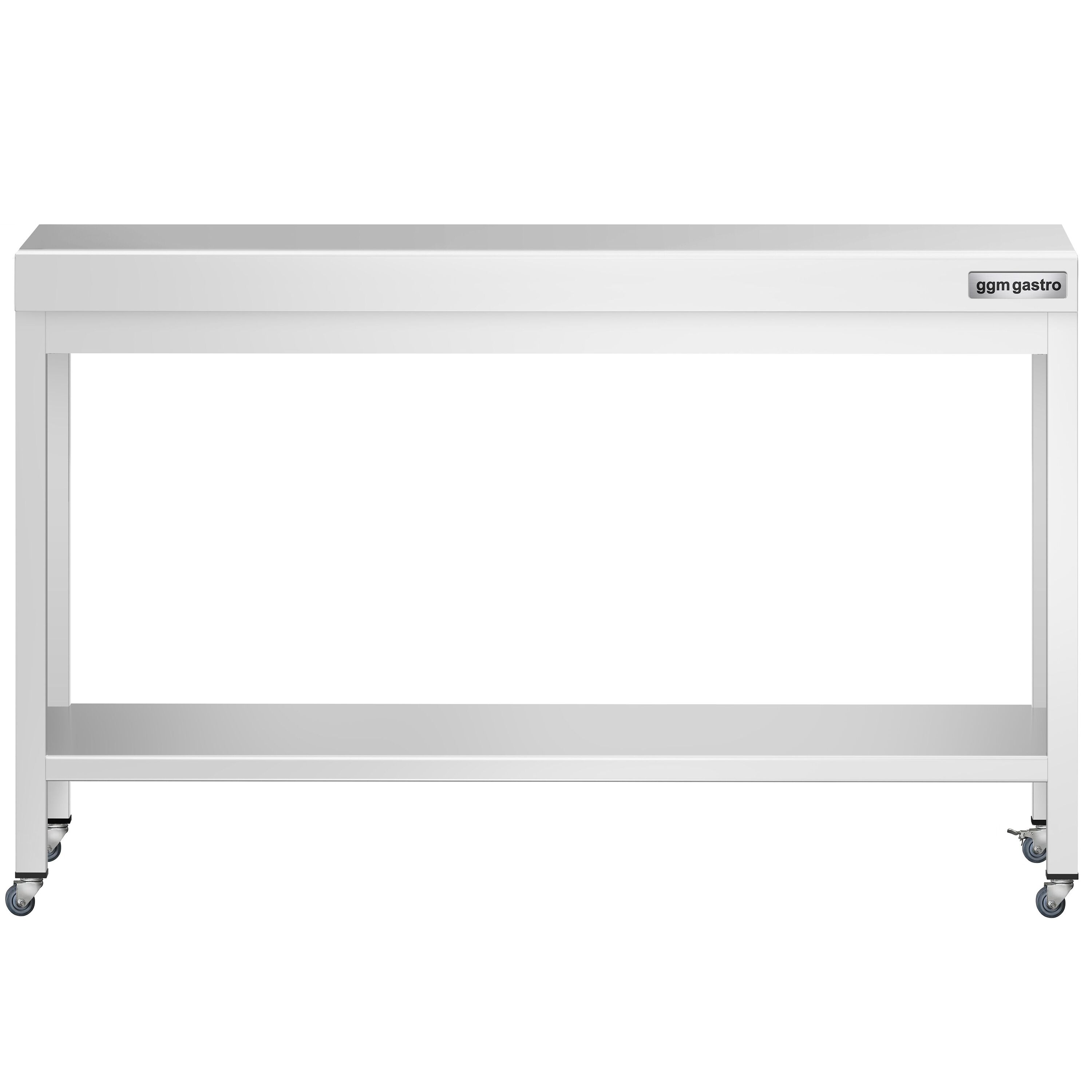 Table de travail en inox PREMIUM - 1400 x 700 mm - avec tablette inférieure et roulettes