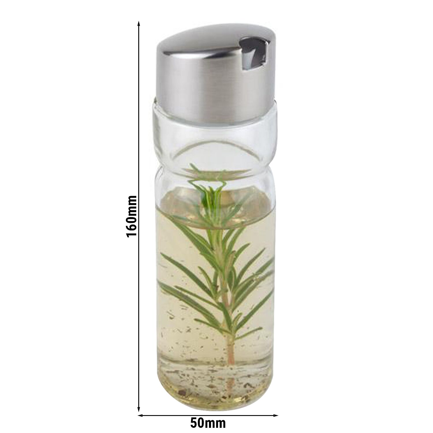 (6 pcs) Huilier en verre - Verre; Couvercle en acier inoxydable - Hauteur:160mm - Transparent