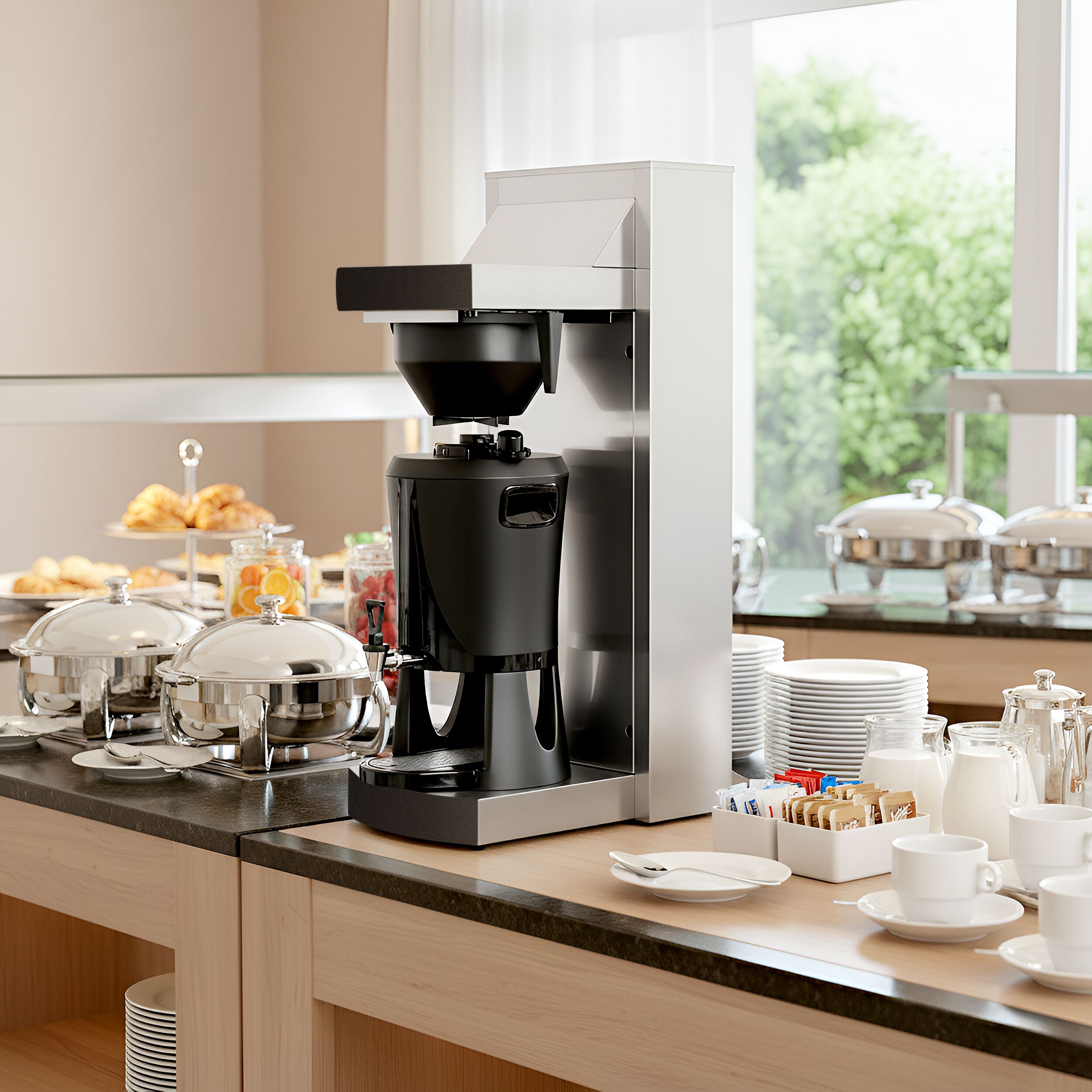 Commercial Bulk Coffee Brewer - 5L - 4.5 kW - with direct water connection & hot water tap - incl. thermal container